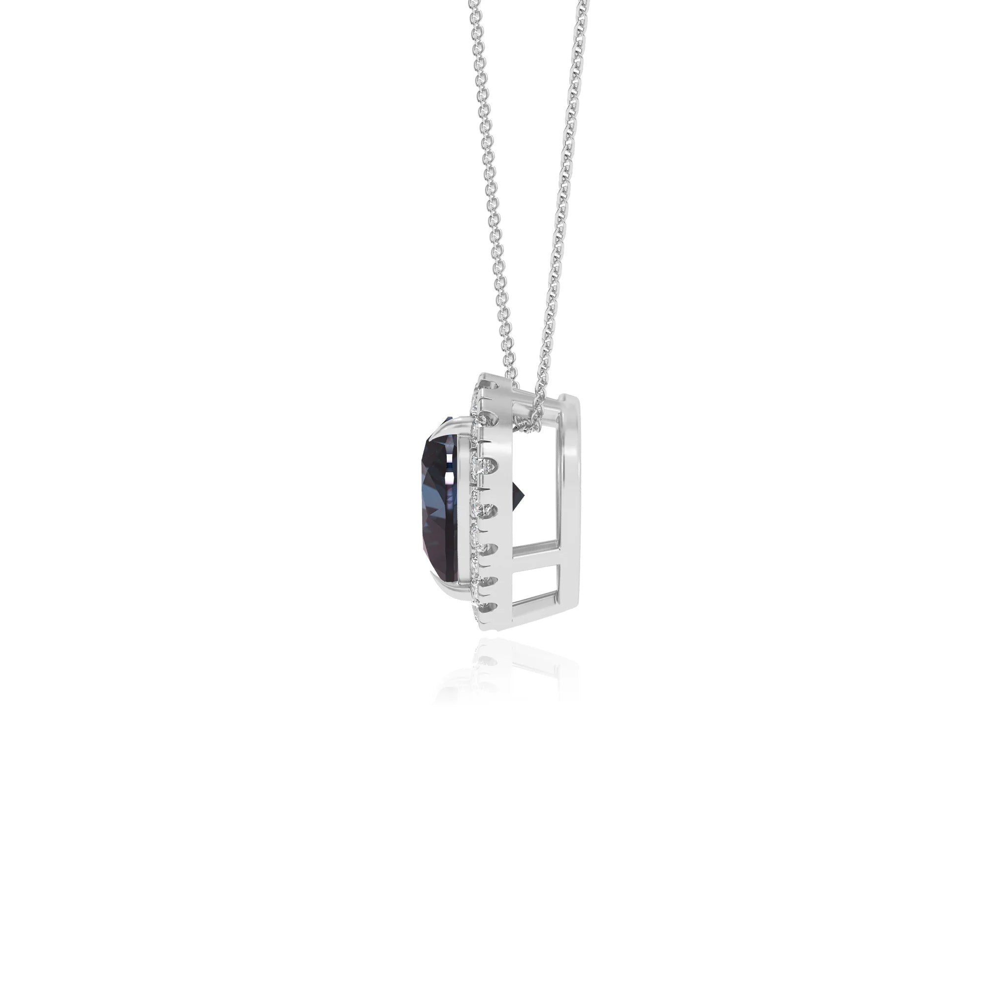 lab grown alexandrite heart solitaire necklaces in white gold 
