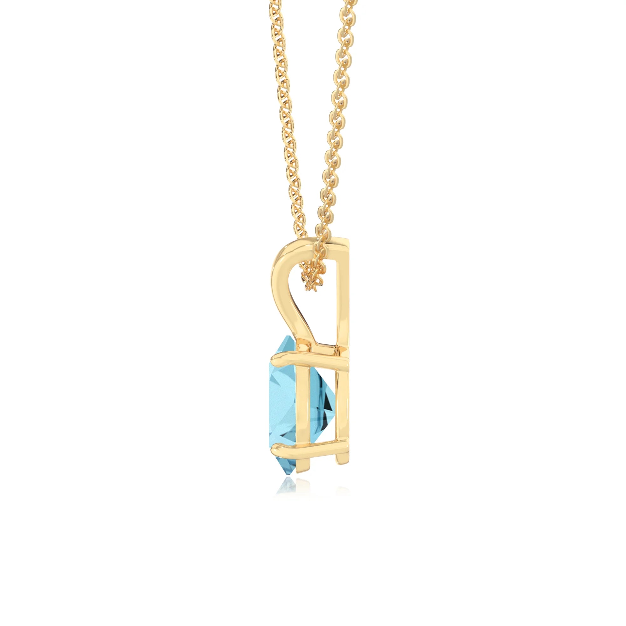lab grown aquamarine oval solitaire v-bale necklaces in yellow gold 