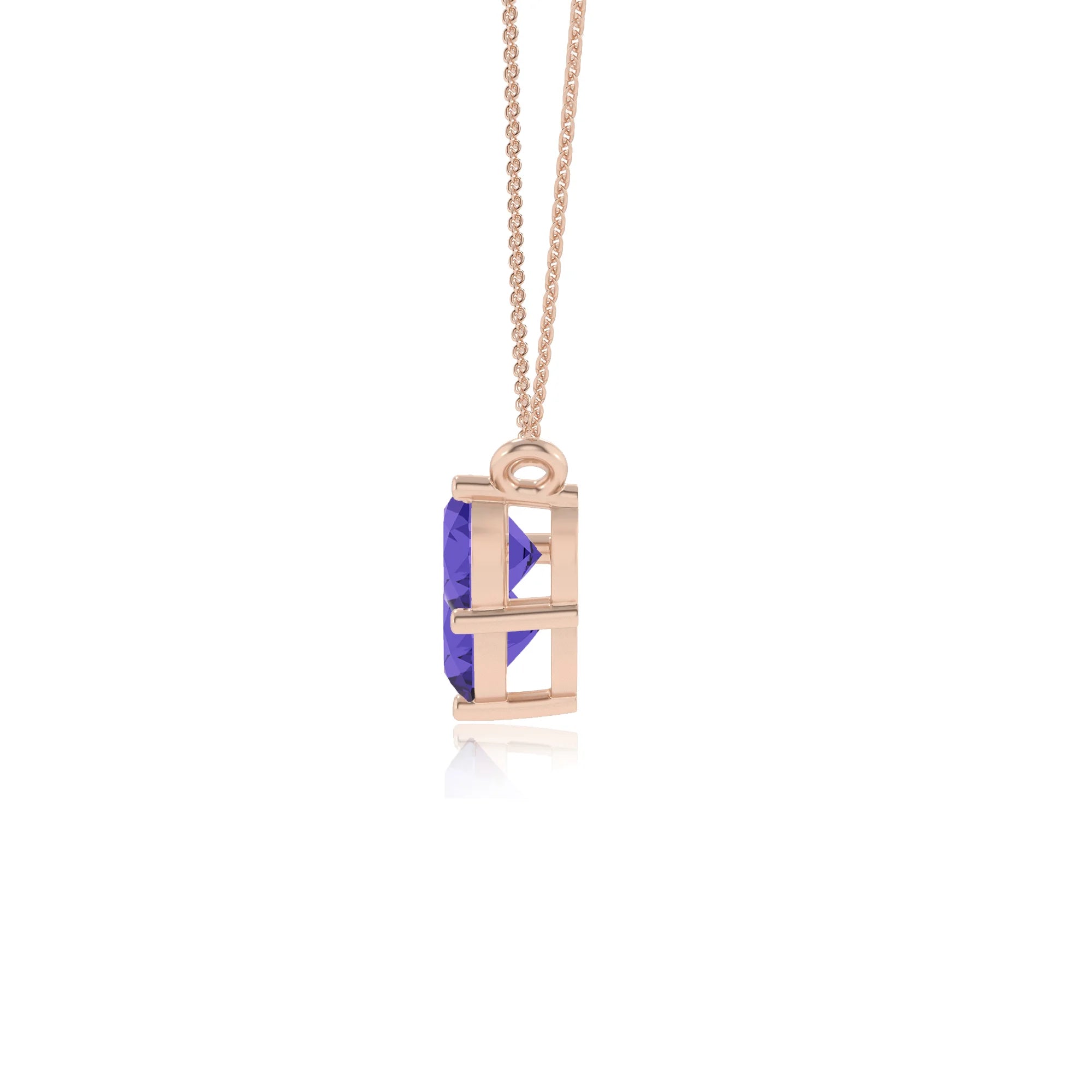 lab grown tanzanite round solitaire v-bale necklaces in rose gold 