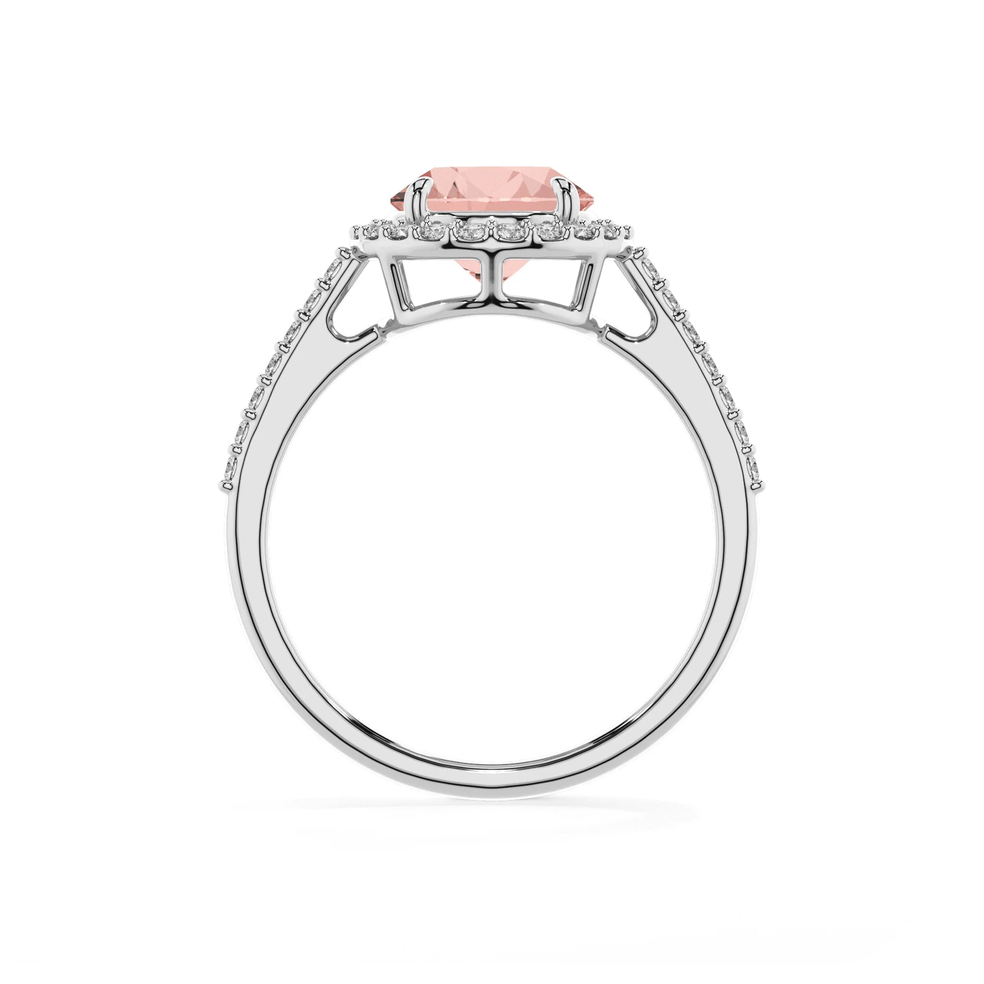 lab grown morganite round solitaire rings in platinum 