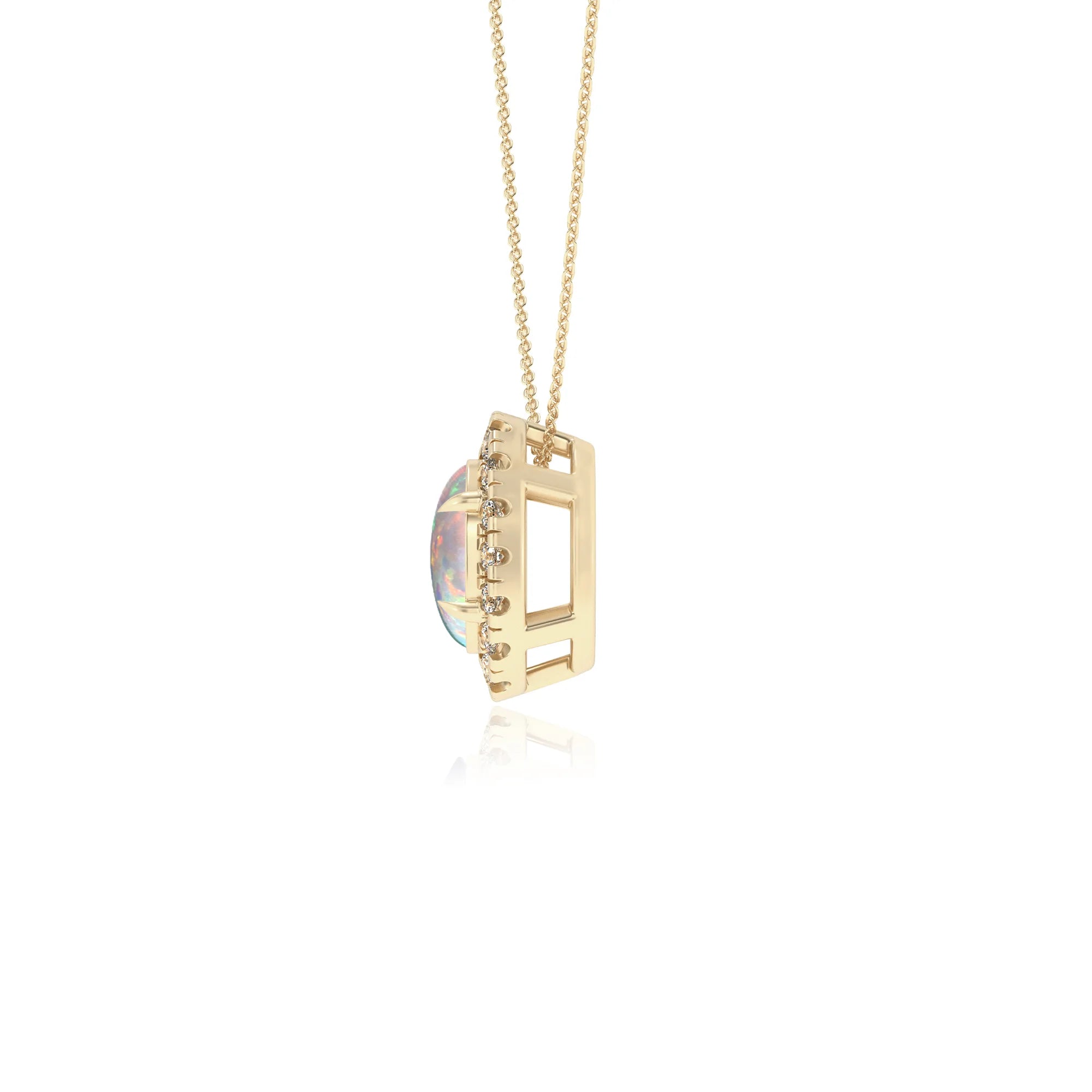 lab grown opal oval solitaire necklaces in yellow gold 