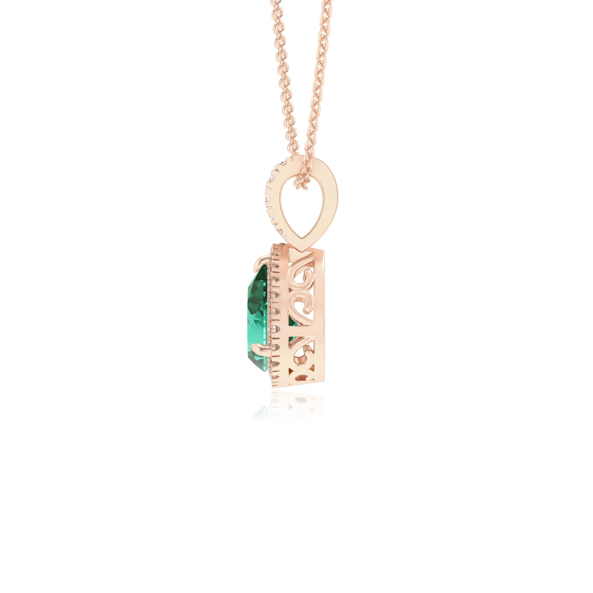lab grown emerald pear solitaire necklaces in rose gold 