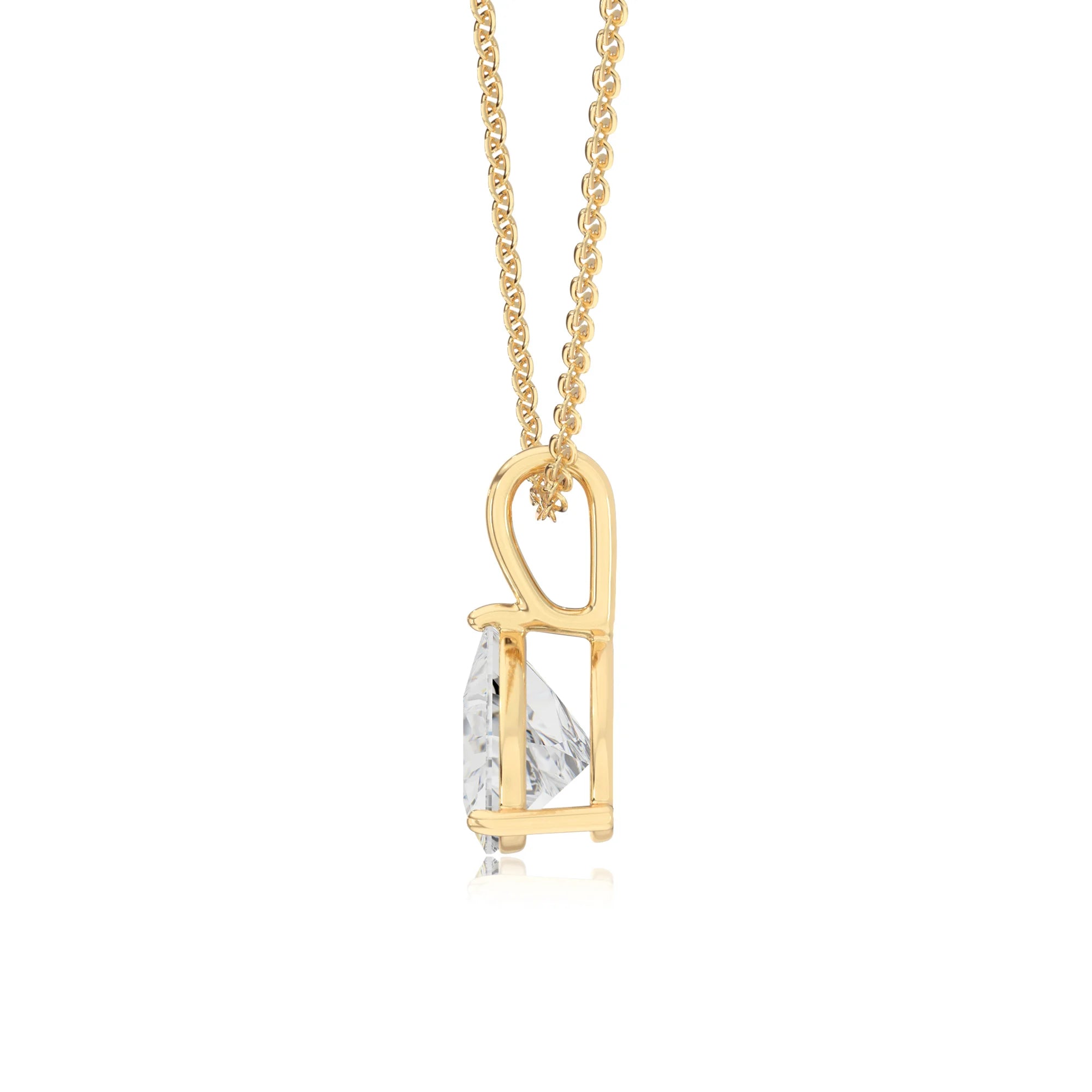 lab grown moissanite trillion solitaire necklaces in yellow gold 