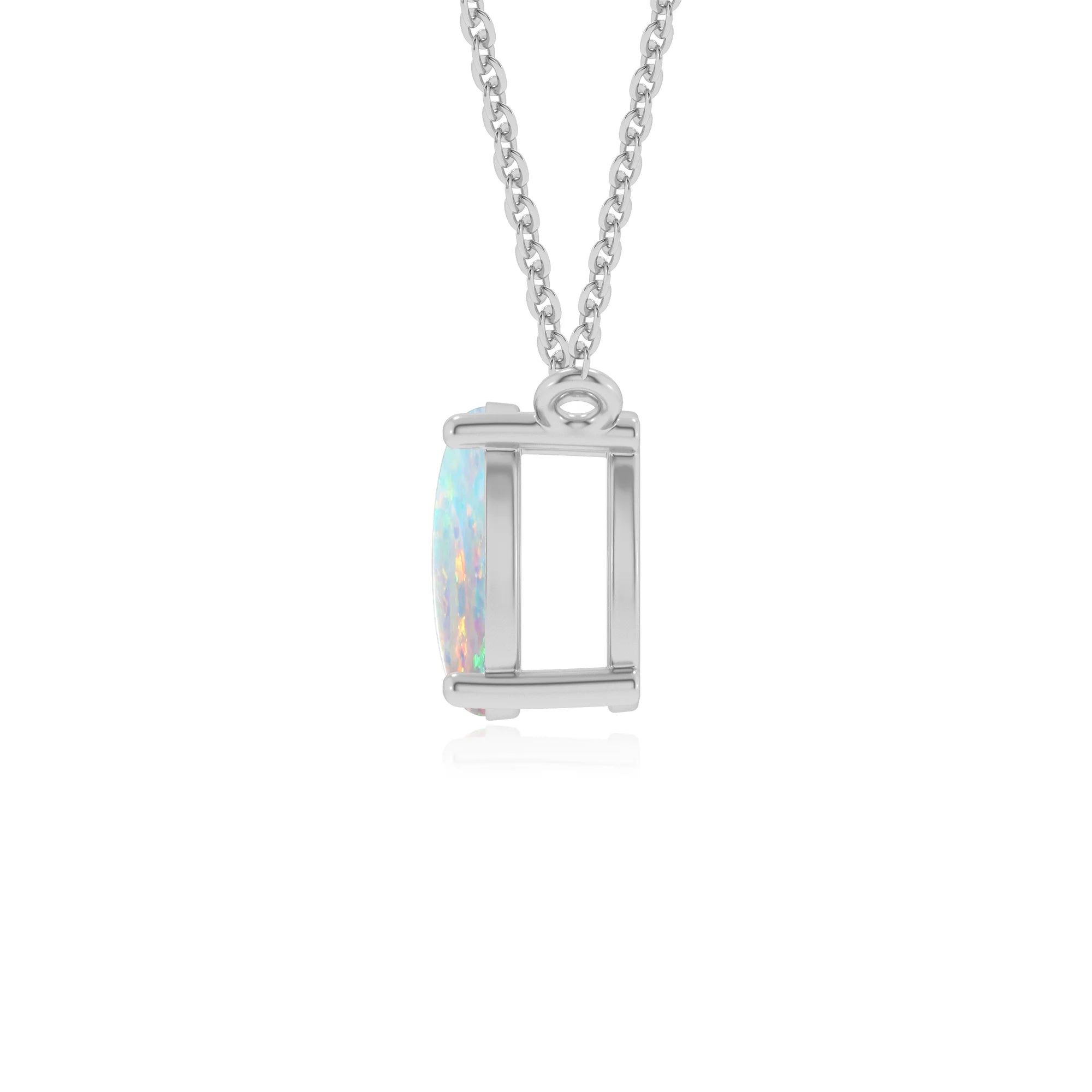 lab grown opal oval solitaire v-bale necklaces in platinum 