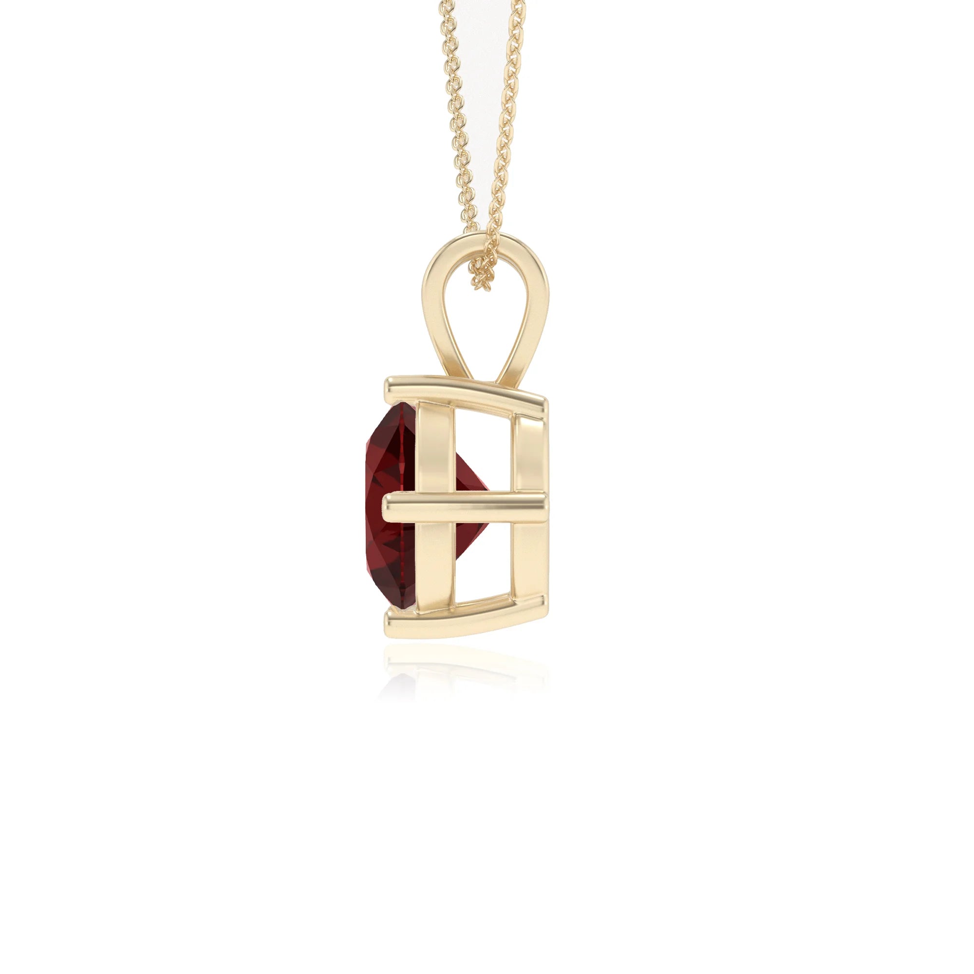 natural garnet round solitaire v-bale necklaces in yellow gold 