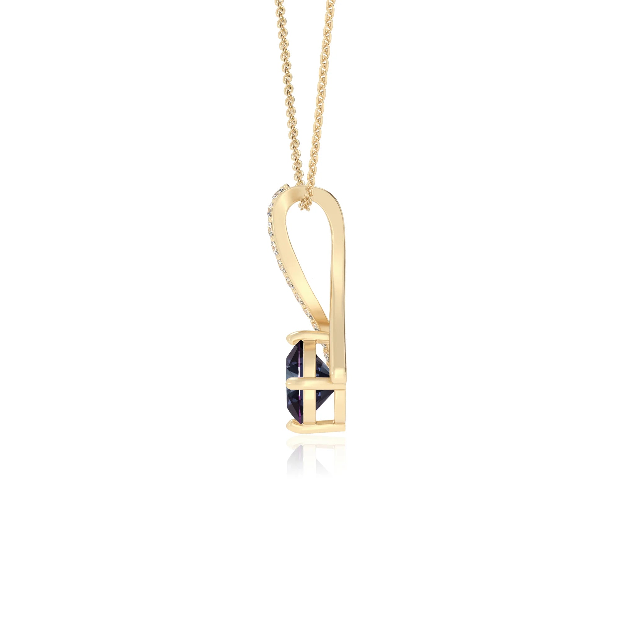lab grown alexandrite round solitaire necklaces in yellow gold 