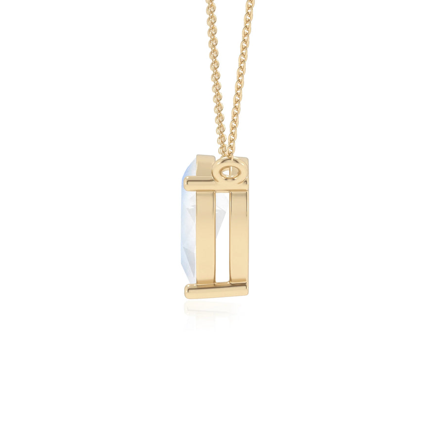 natural rainbow-moonstone pear solitaire necklaces in yellow gold 