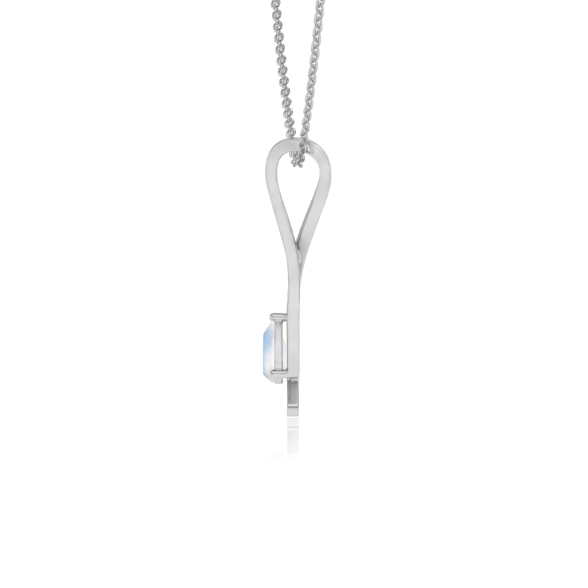 natural rainbow-moonstone pear solitaire necklaces in platinum 