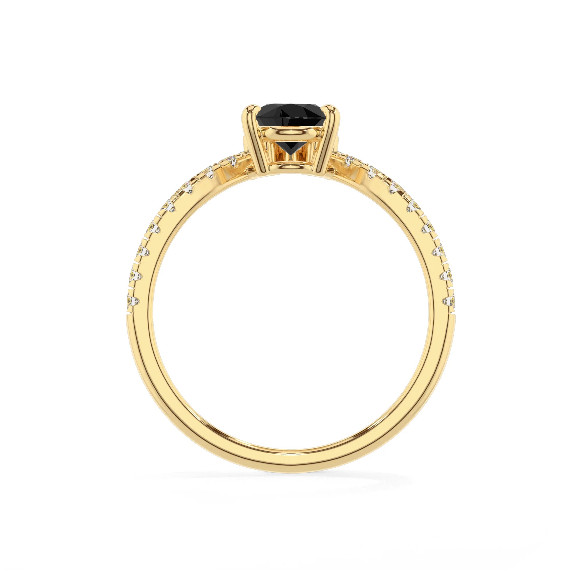 natural black-onyx pear solitaire rings in yellow gold 