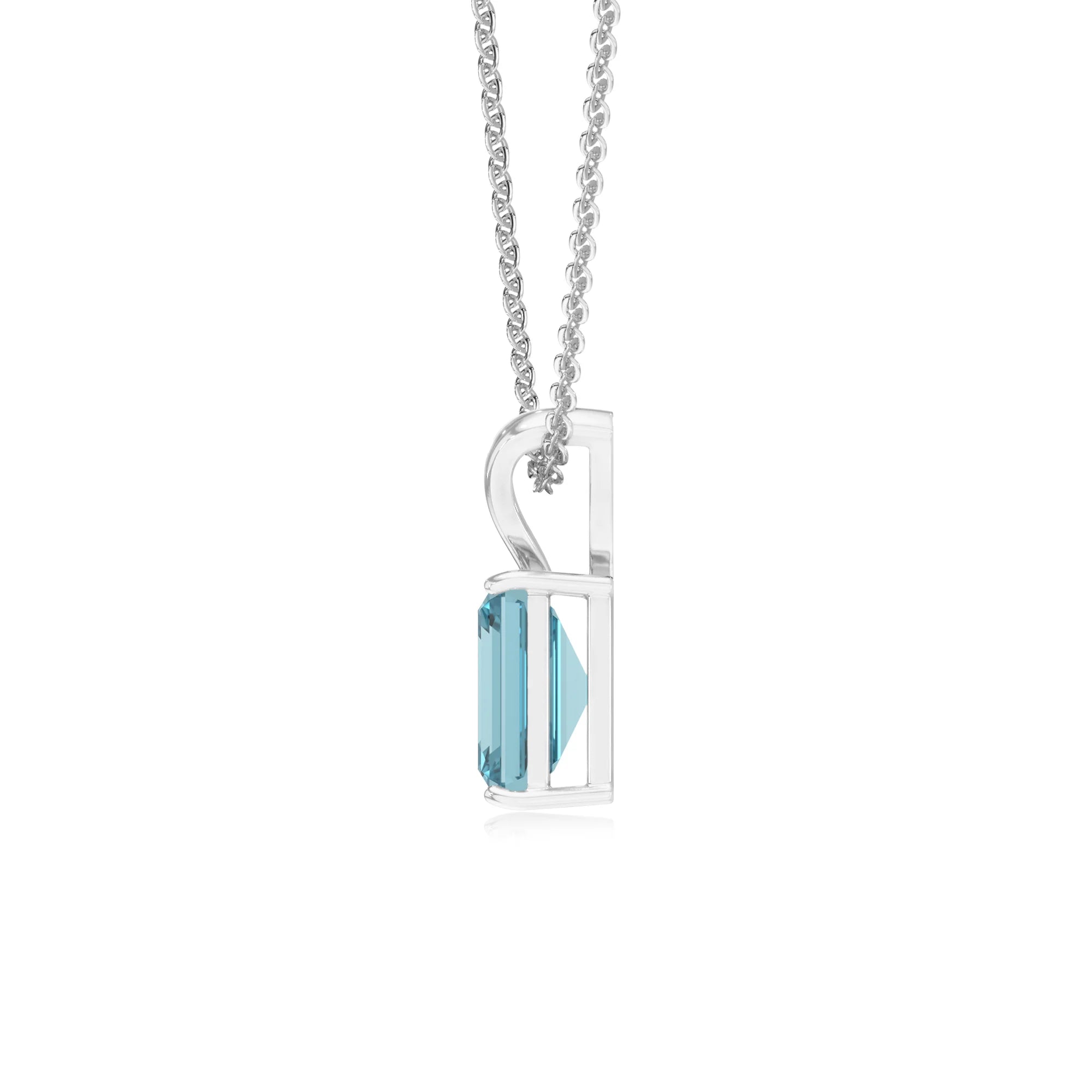 lab grown aquamarine emerald cut solitaire v-bale necklaces in sterling silver 