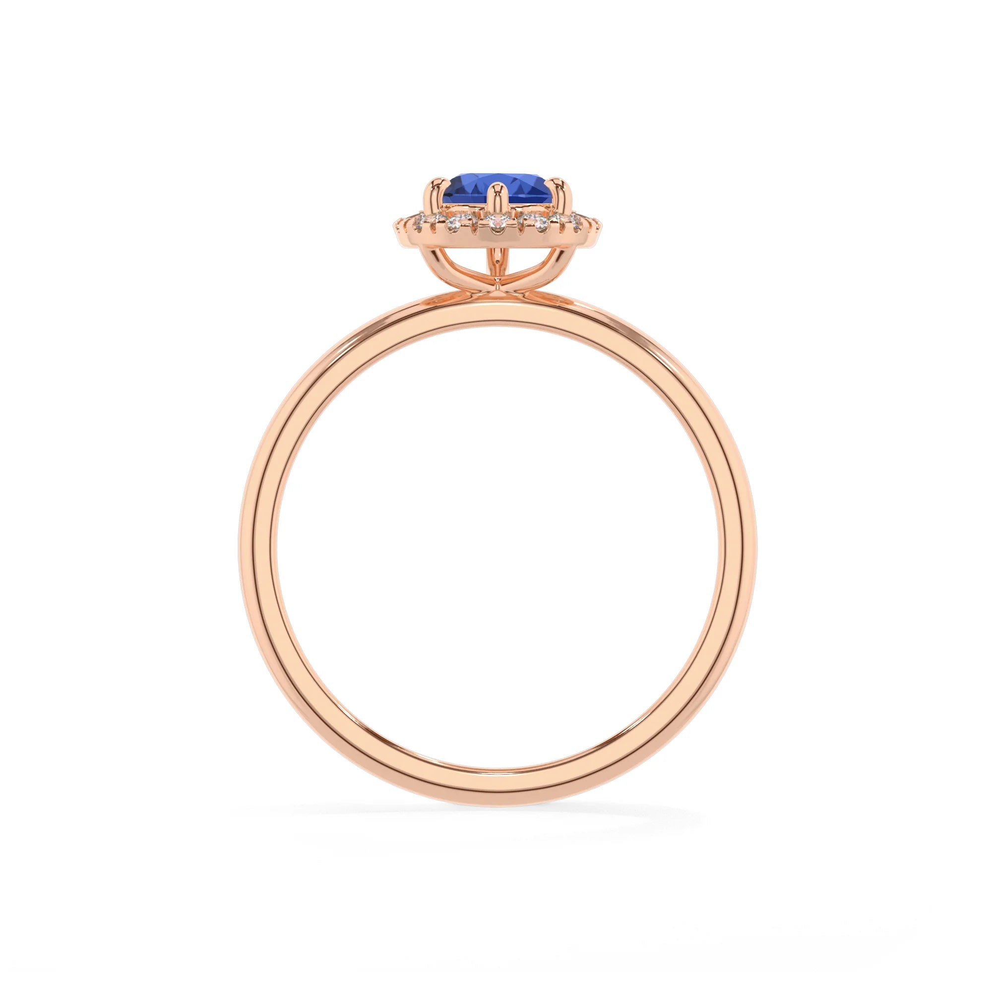 lab grown blue-sapphire pear solitaire rings in rose gold 