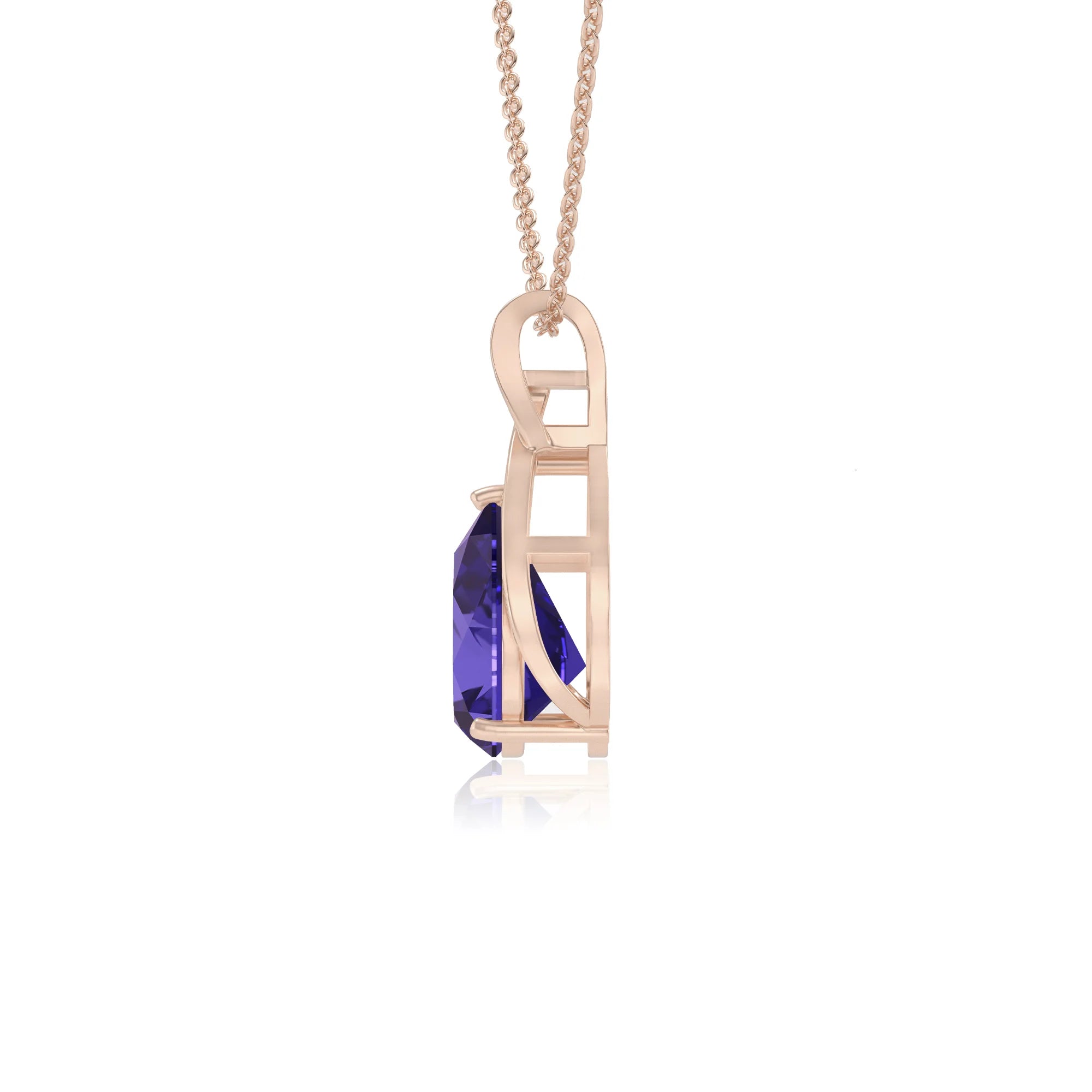 lab grown tanzanite pear solitaire necklaces in rose gold 