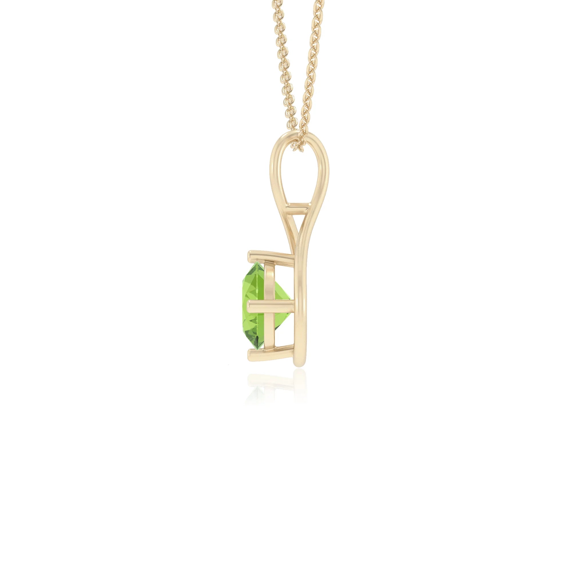 natural peridot round solitaire necklaces in yellow gold 