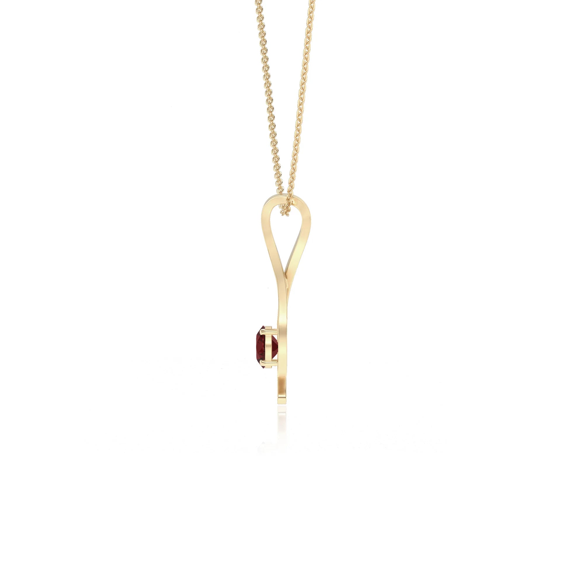 natural garnet round solitaire necklaces in yellow gold 