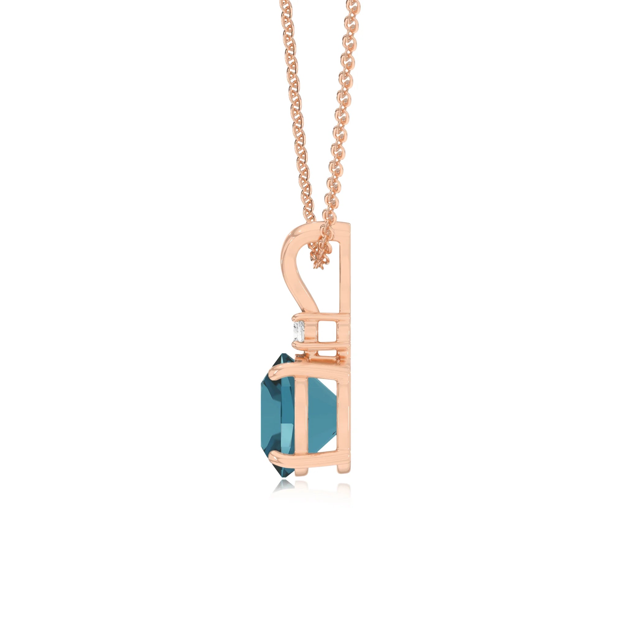 natural london-blue-topaz cushion solitaire v-bale necklaces in rose gold 