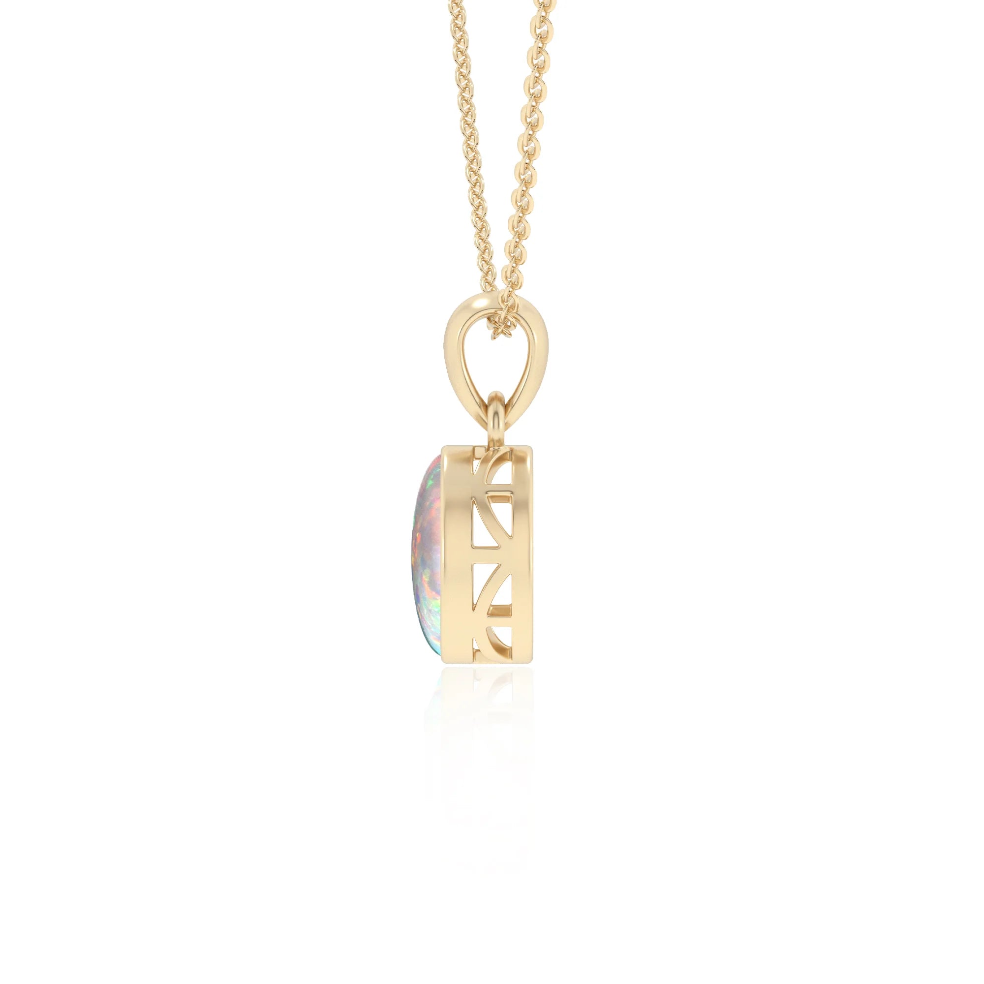 lab grown opal oval solitaire necklaces in yellow gold 