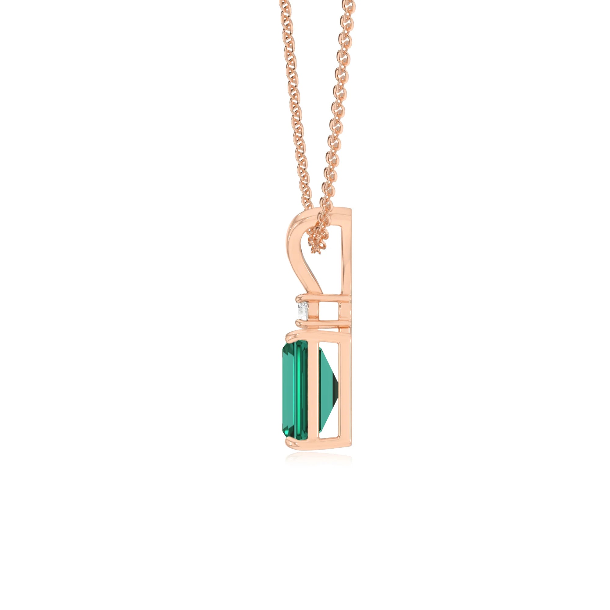 lab grown emerald octogon cut solitaire v-bale necklaces in rose gold 