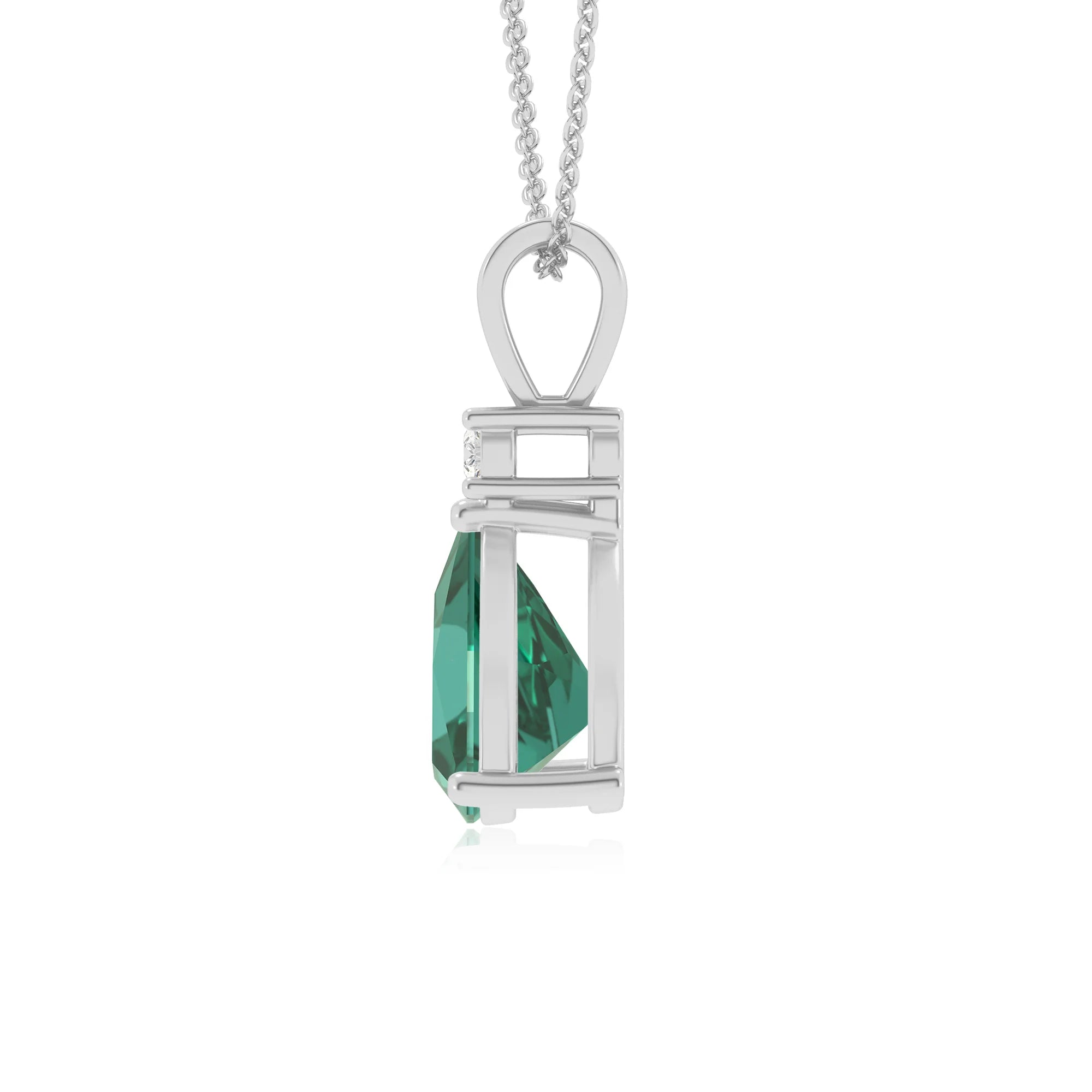 lab grown emerald trillion solitaire v-bale necklaces in platinum 