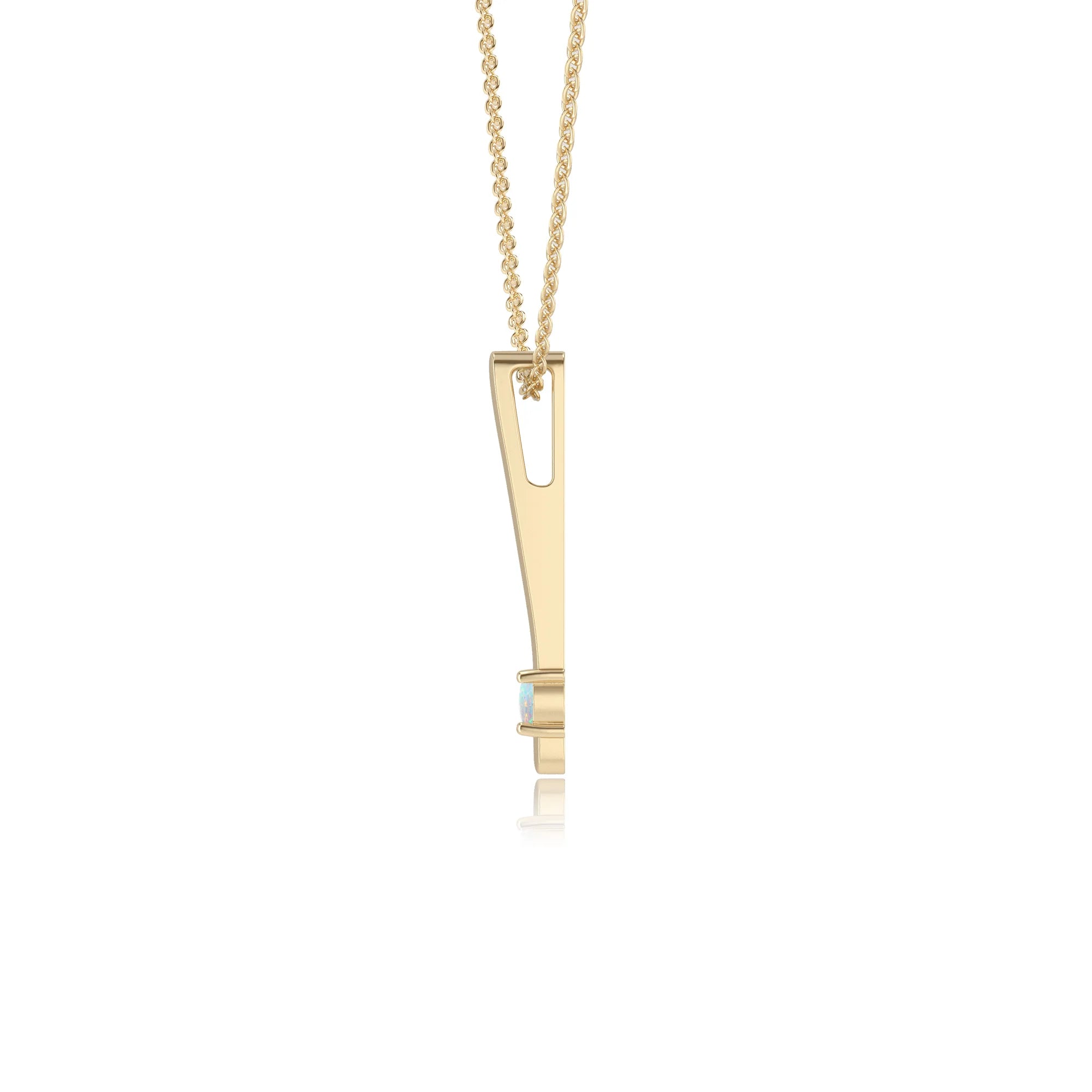 lab grown opal round bar necklaces in yellow gold 