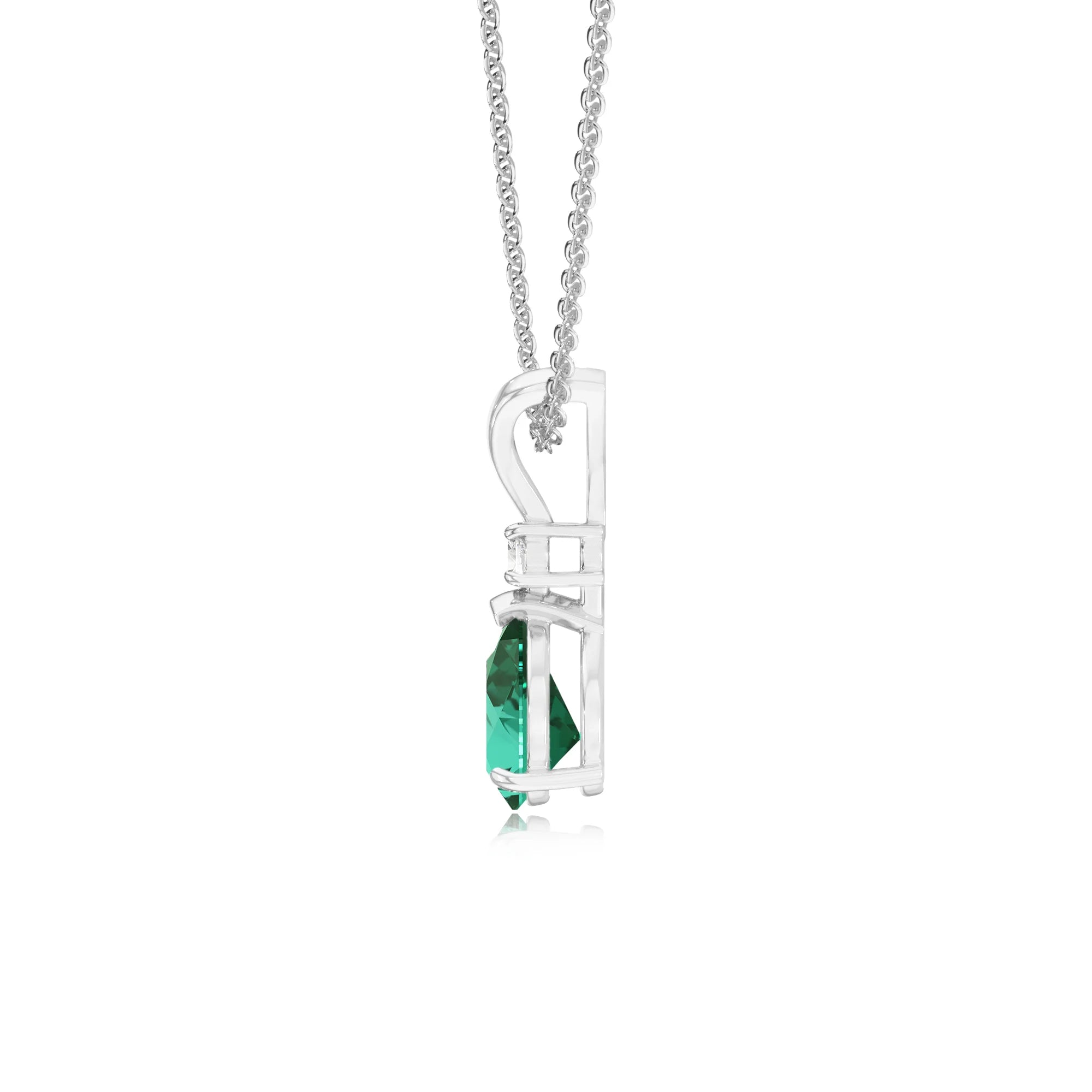 lab grown emerald pear solitaire v-bale necklaces in white gold 