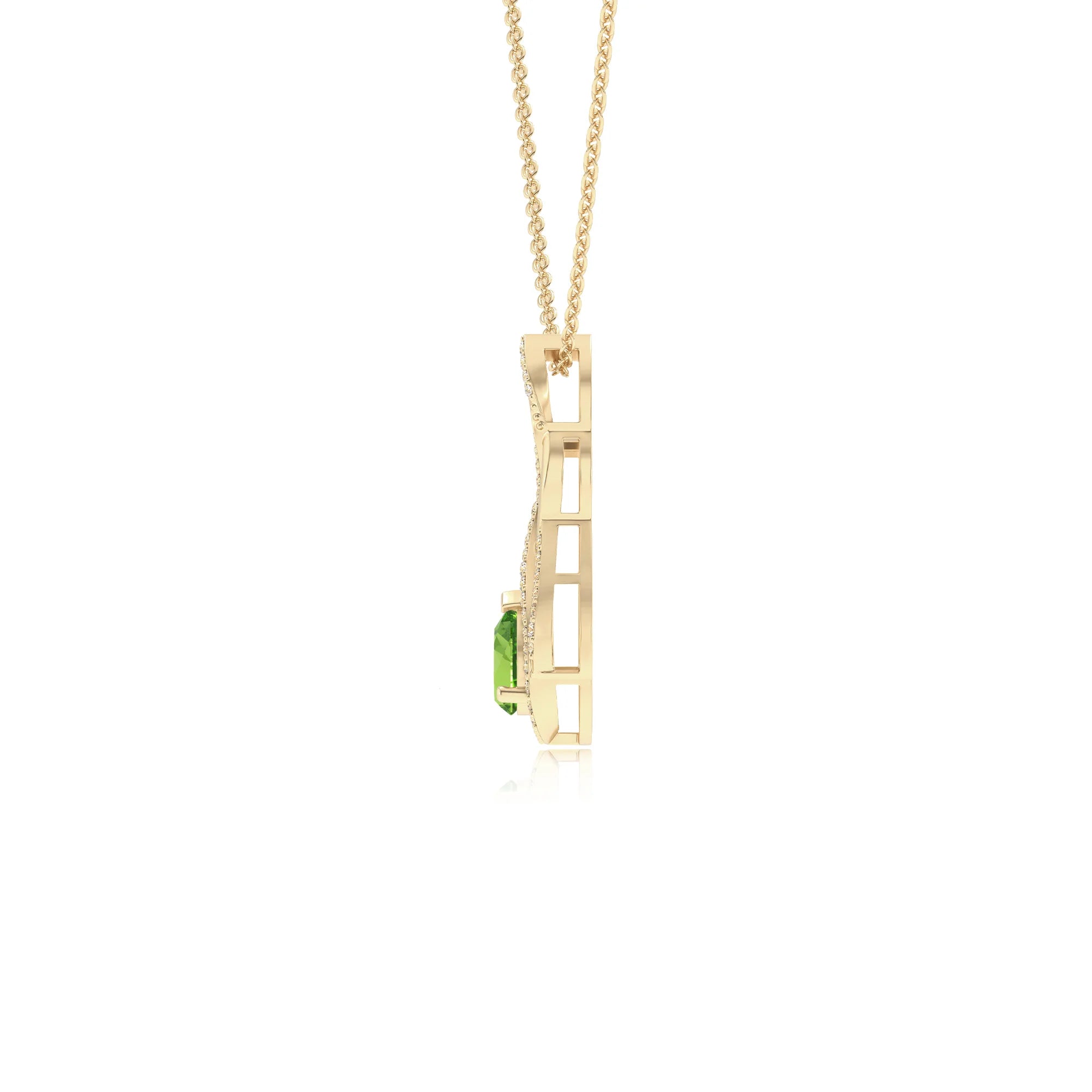natural peridot pear solitaire necklaces in yellow gold 