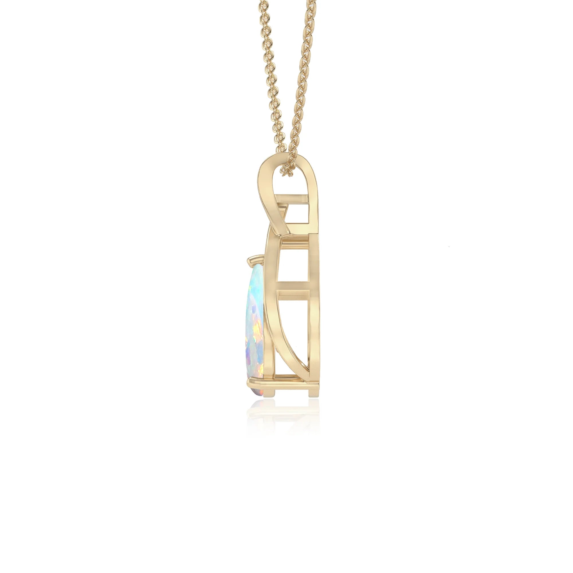 lab grown opal pear solitaire necklaces in yellow gold 
