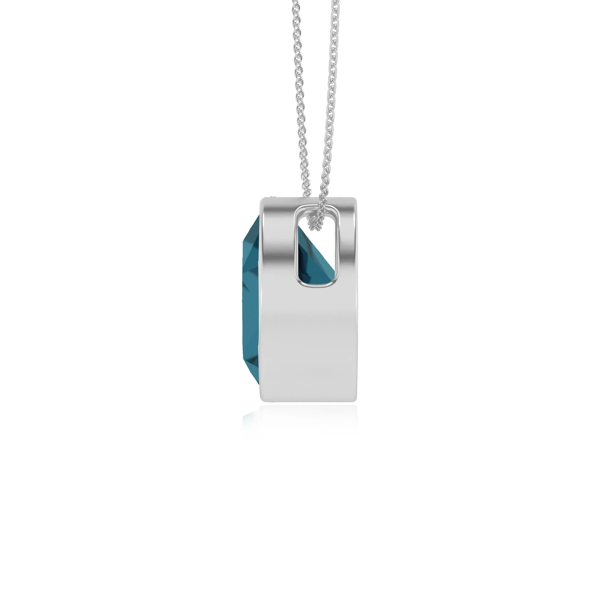 natural london-blue-topaz round solitaire necklaces in sterling silver 