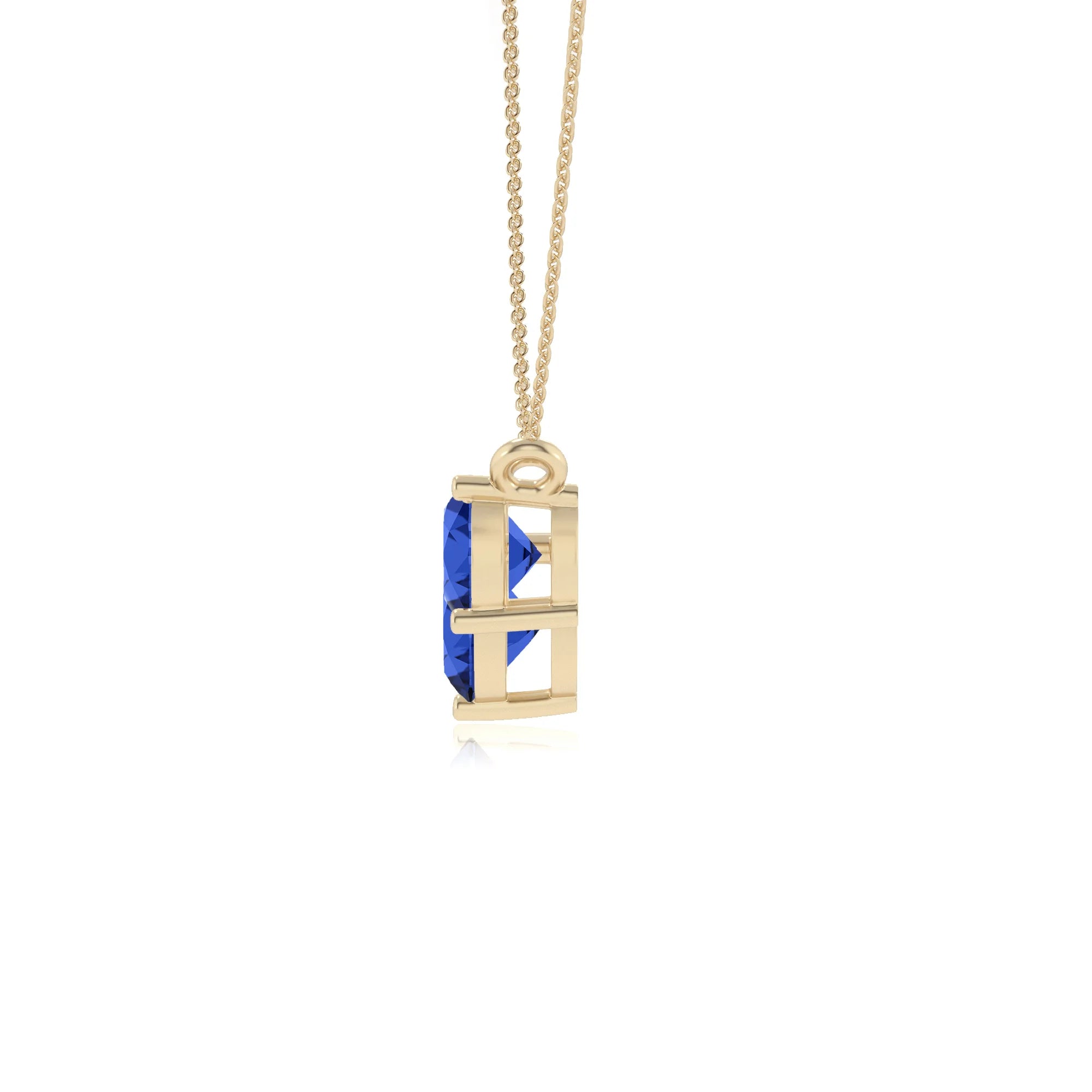 lab grown blue-sapphire round solitaire v-bale necklaces in yellow gold 