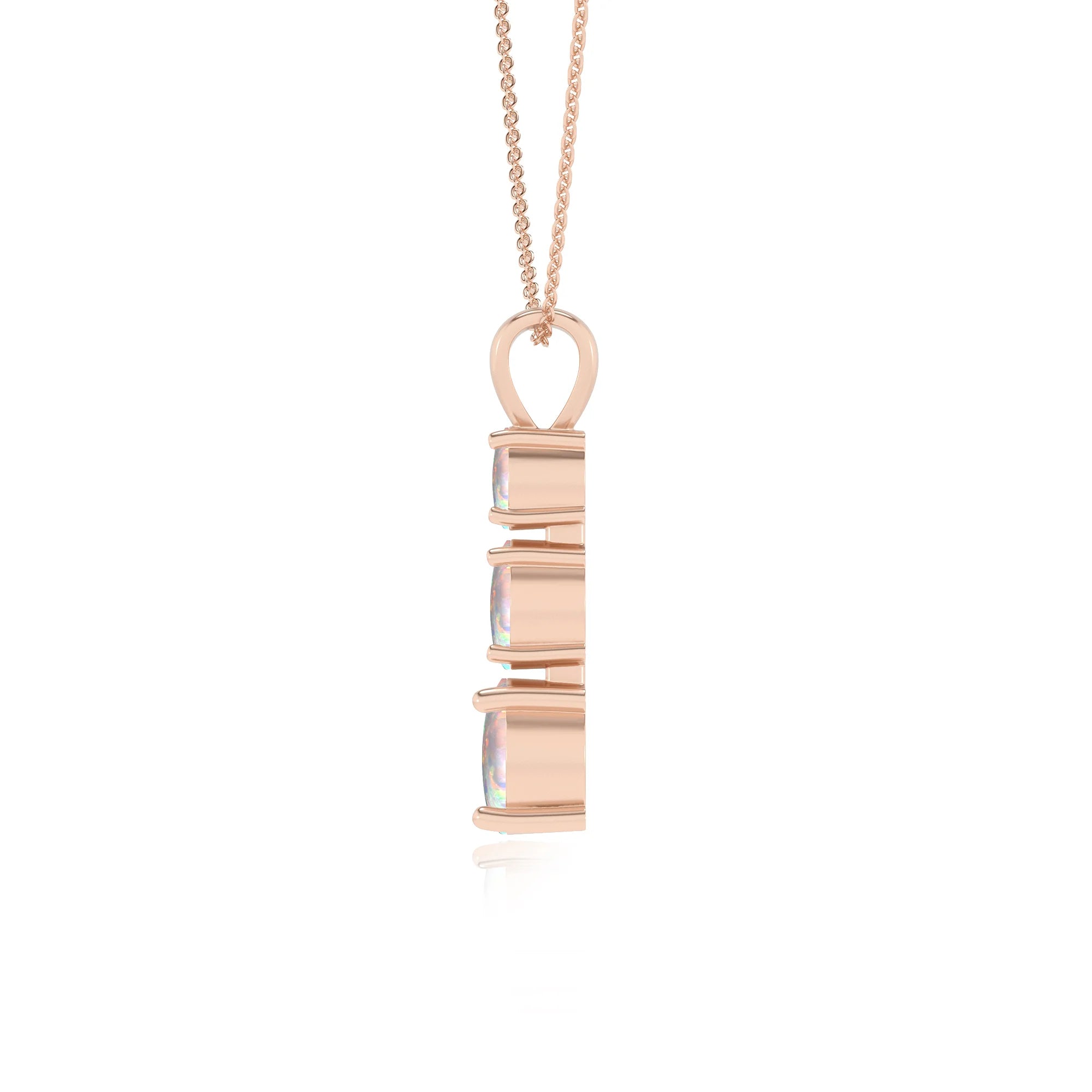 lab grown opal round bar v-bale necklaces in rose gold 