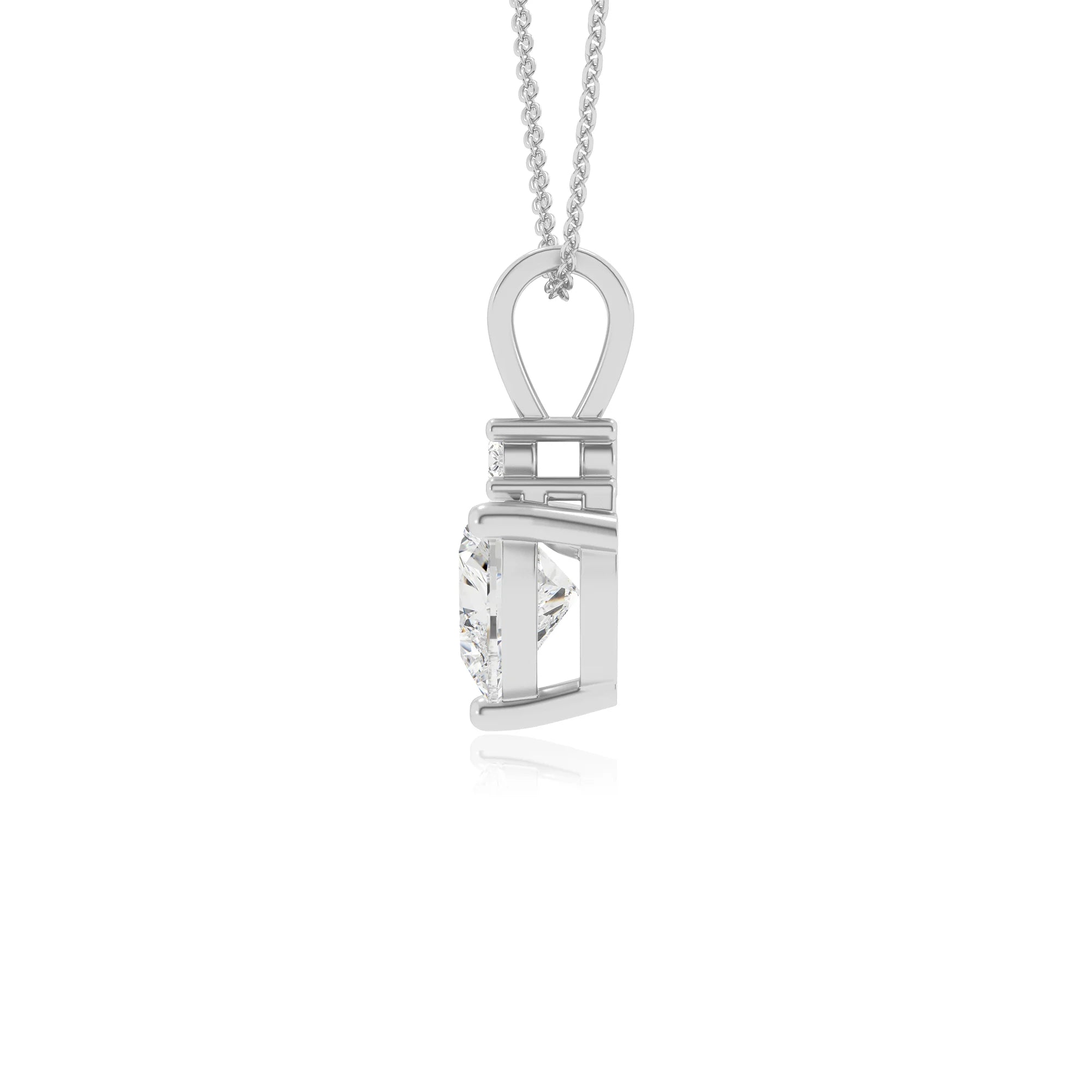 lab grown moissanite heart solitaire v-bale necklaces in platinum 