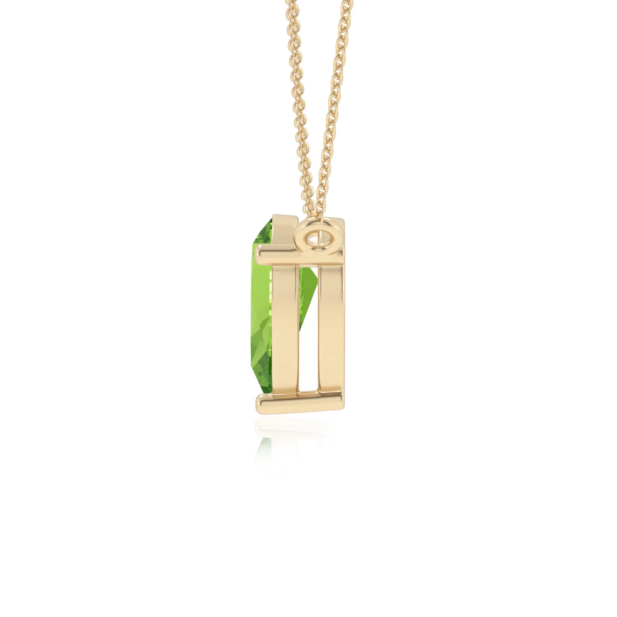natural peridot pear solitaire necklaces in yellow gold 