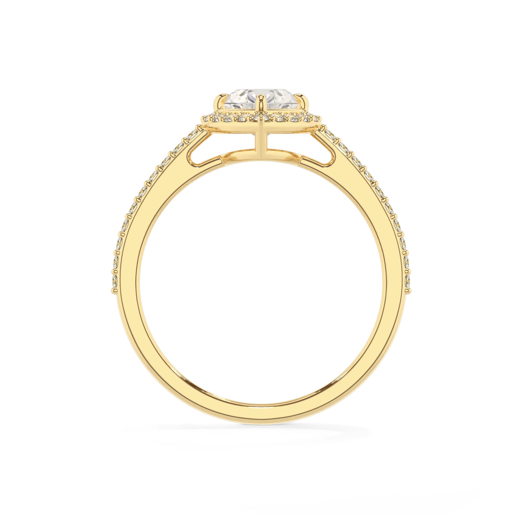 lab grown moissanite heart solitaire rings in yellow gold 