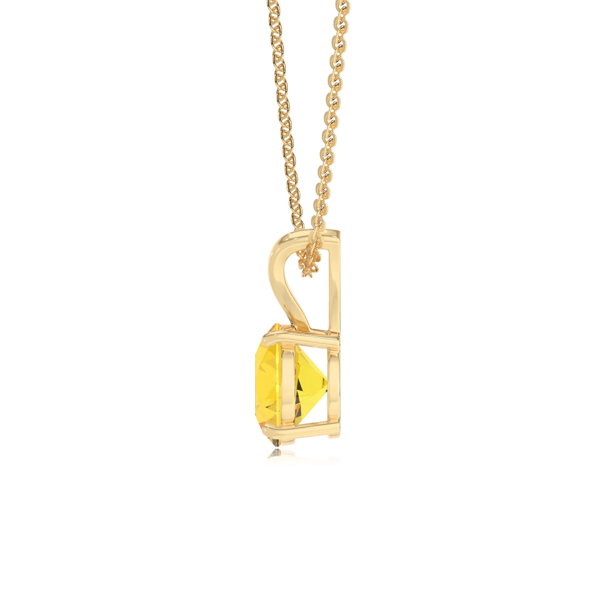 lab grown yellow-sapphire round solitaire v-bale necklaces in yellow gold 