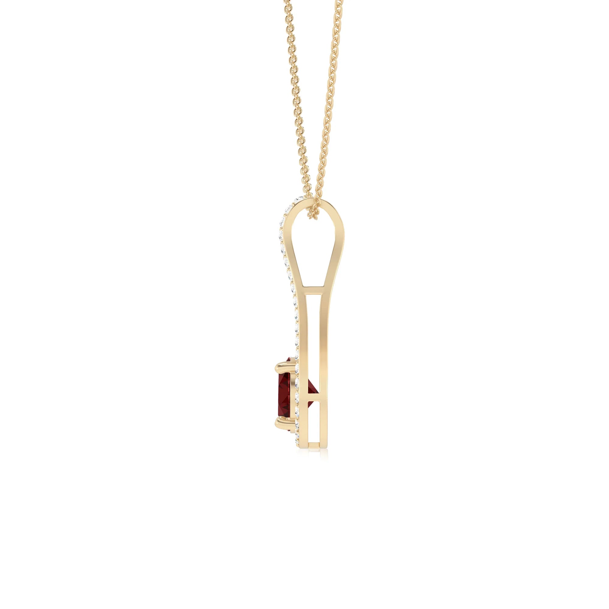 natural garnet round solitaire v-bale necklaces in yellow gold 