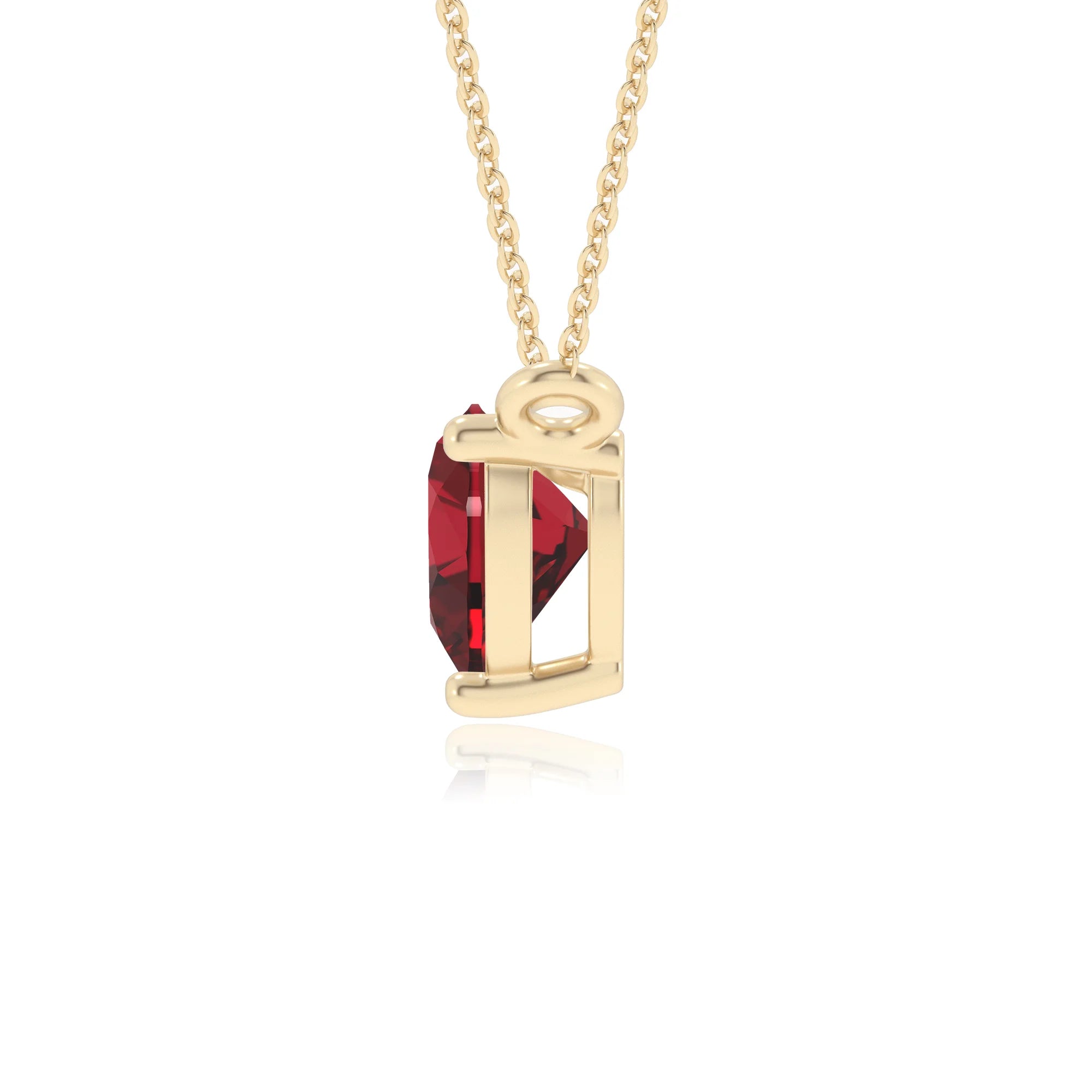 lab grown ruby heart solitaire necklaces in yellow gold 
