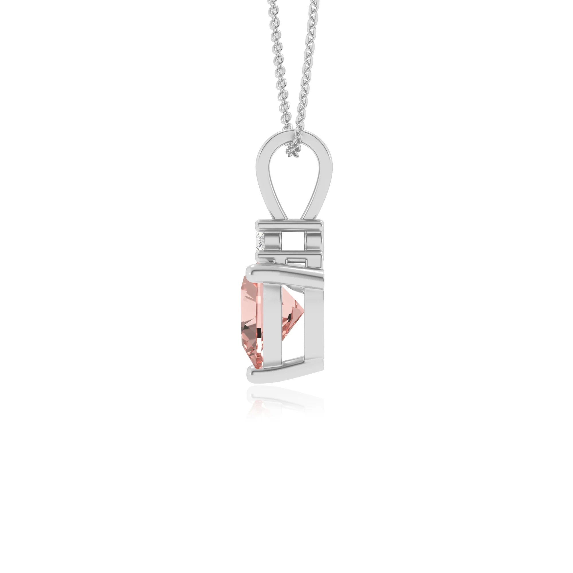 lab grown morganite heart solitaire v-bale necklaces in platinum 