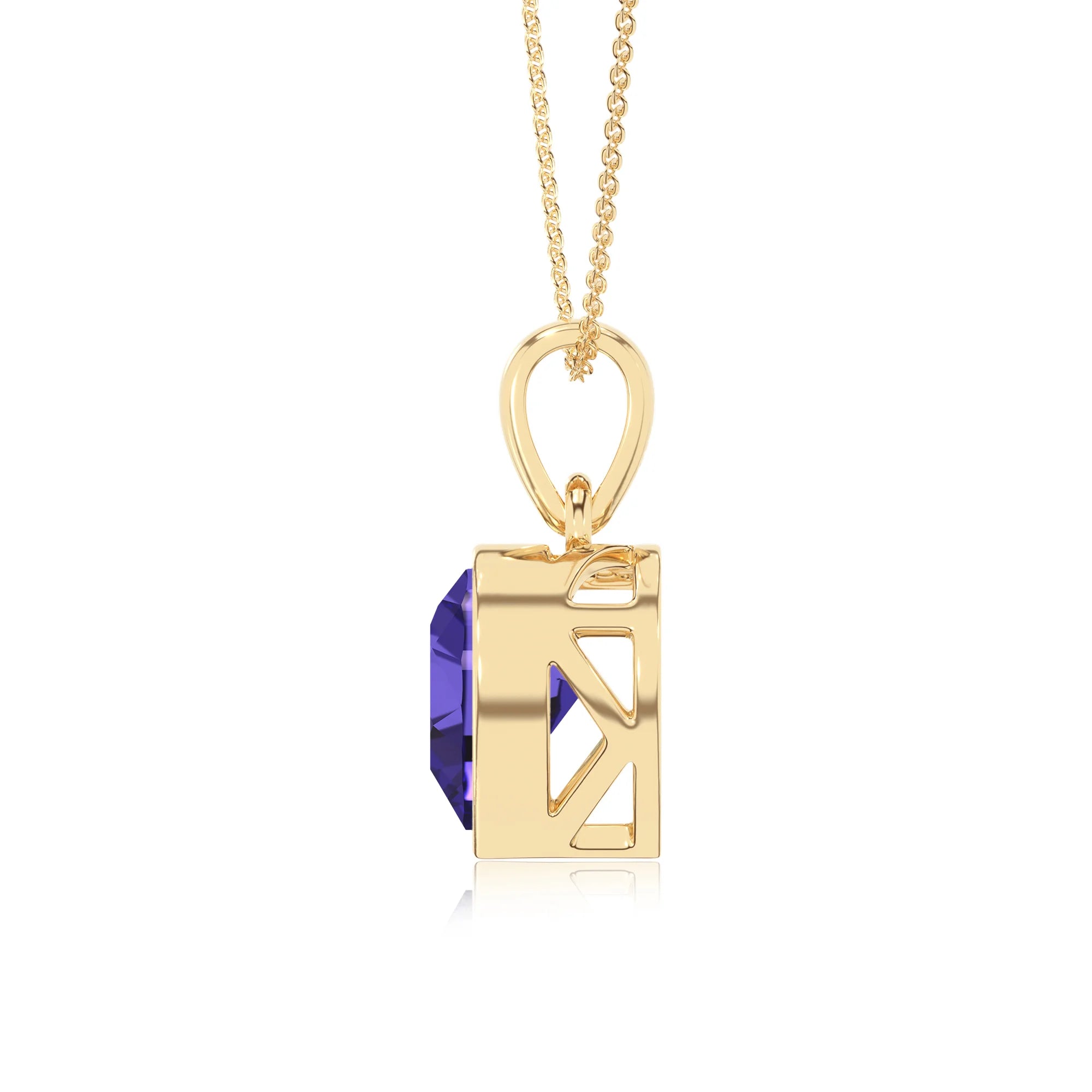 lab grown tanzanite heart solitaire necklaces in yellow gold 
