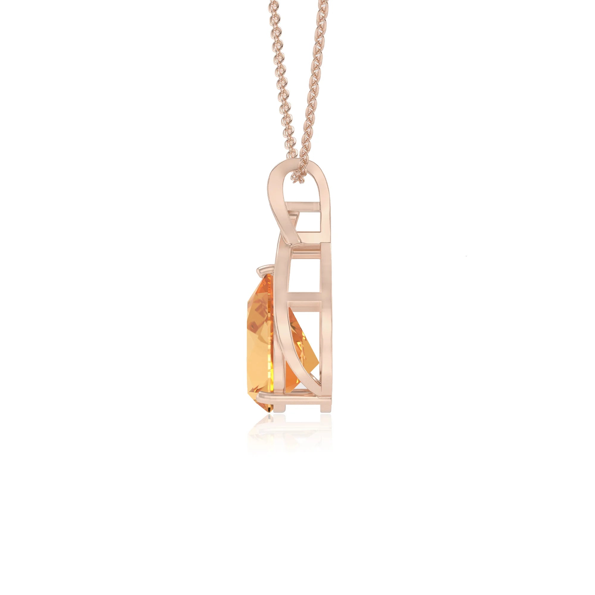 lab grown citrine pear solitaire necklaces in rose gold 