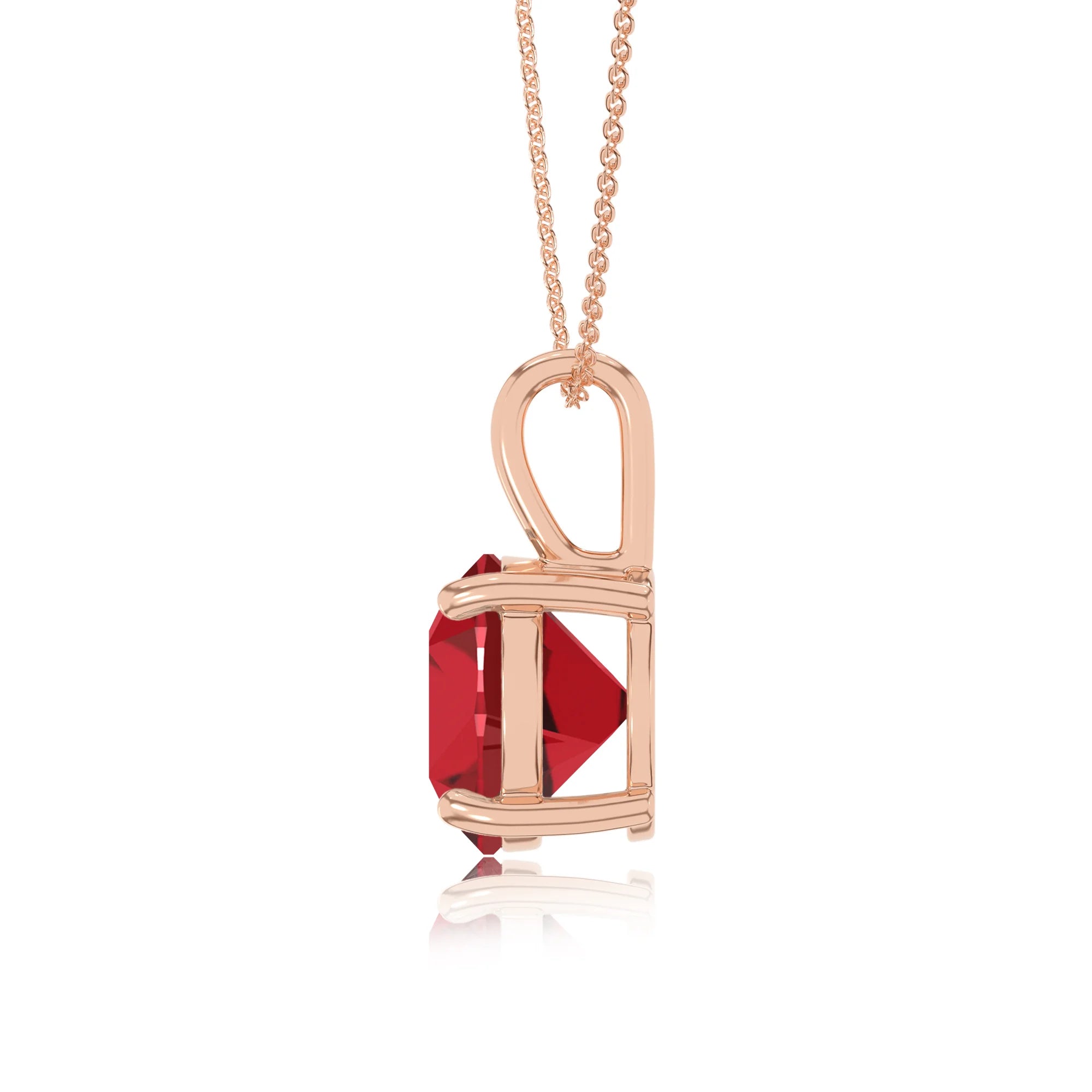 lab grown ruby round solitaire necklaces in rose gold 