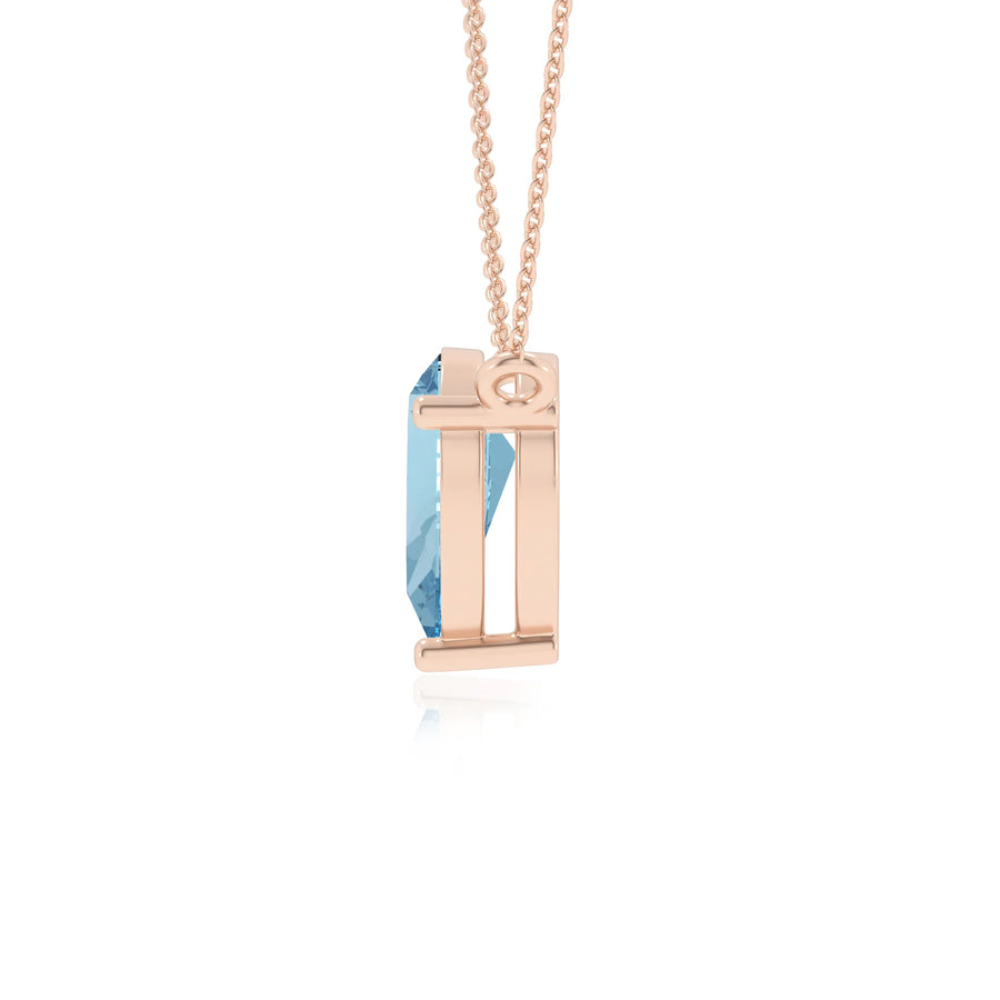 lab grown aquamarine pear solitaire necklaces in rose gold 