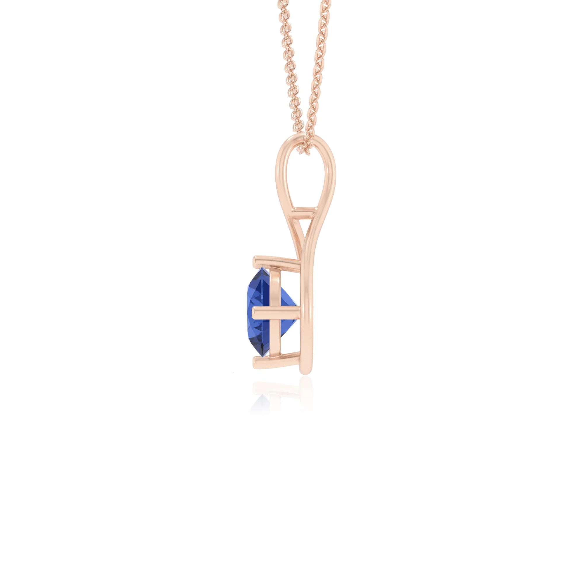 lab grown blue-sapphire round solitaire necklaces in rose gold 