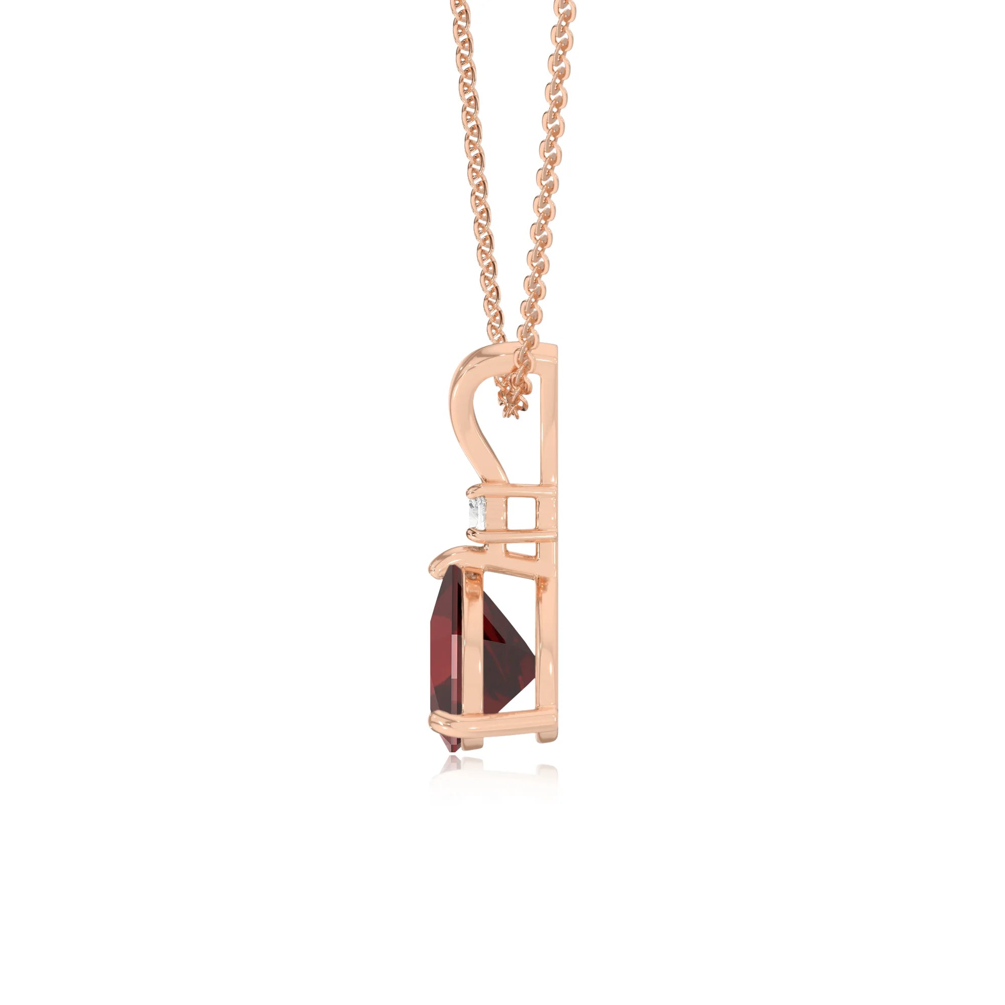 natural garnet trillion solitaire v-bale necklaces in rose gold 