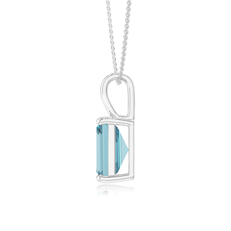 lab grown aquamarine emerald cut solitaire necklaces in sterling silver 