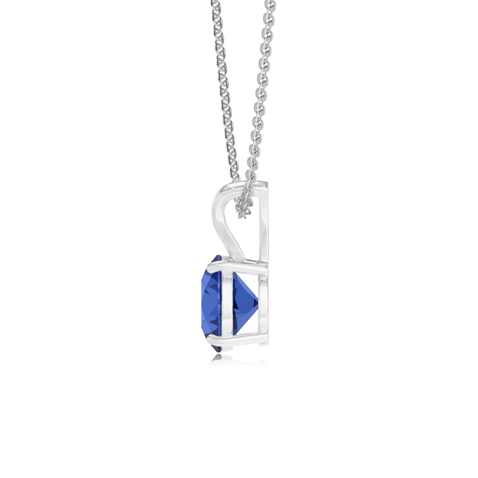 lab grown blue-sapphire round solitaire v-bale necklaces in sterling silver 