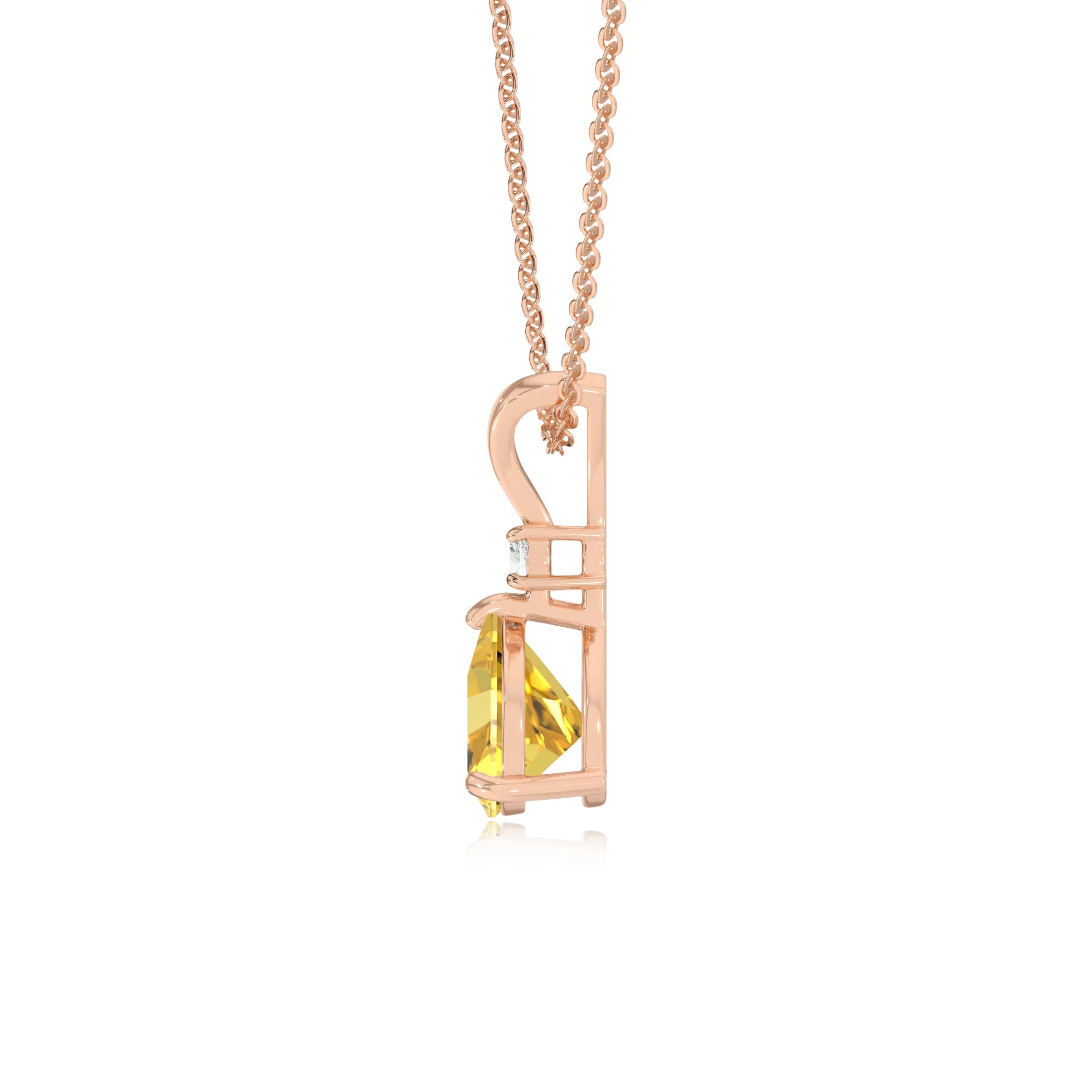 lab grown yellow-sapphire trillion solitaire v-bale necklaces in rose gold 