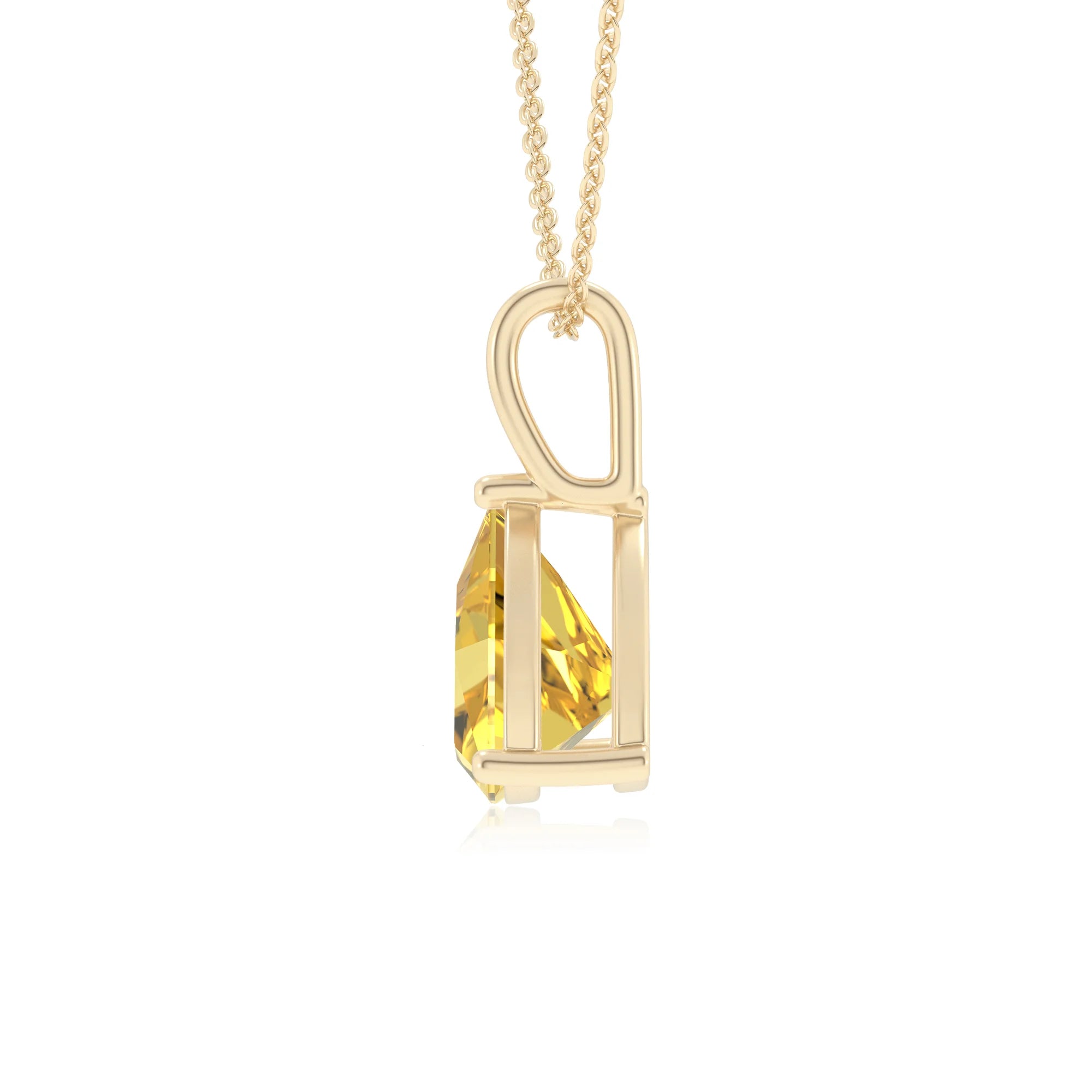lab grown yellow-sapphire trillion solitaire necklaces in yellow gold 