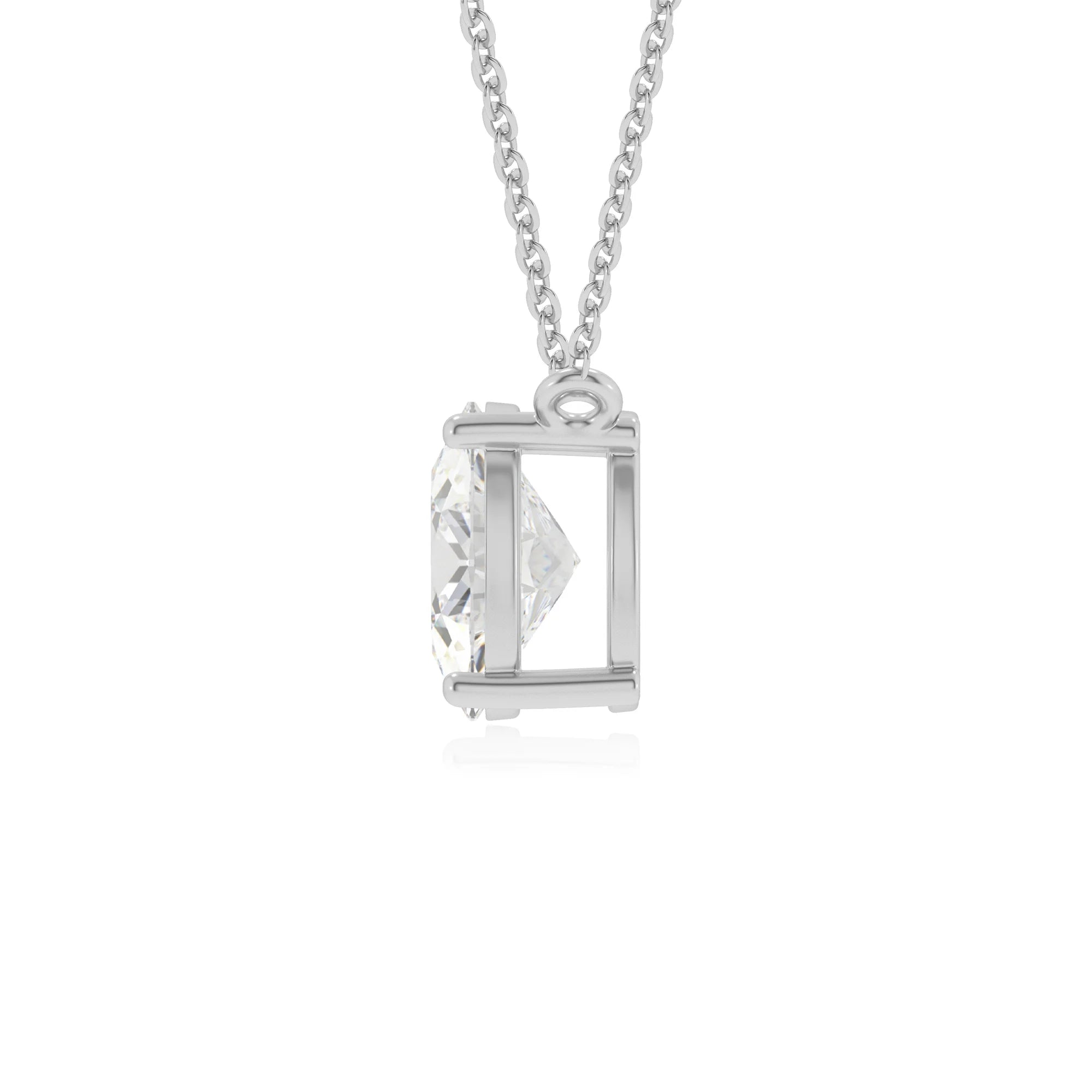 lab grown moissanite oval solitaire v-bale necklaces in sterling silver 