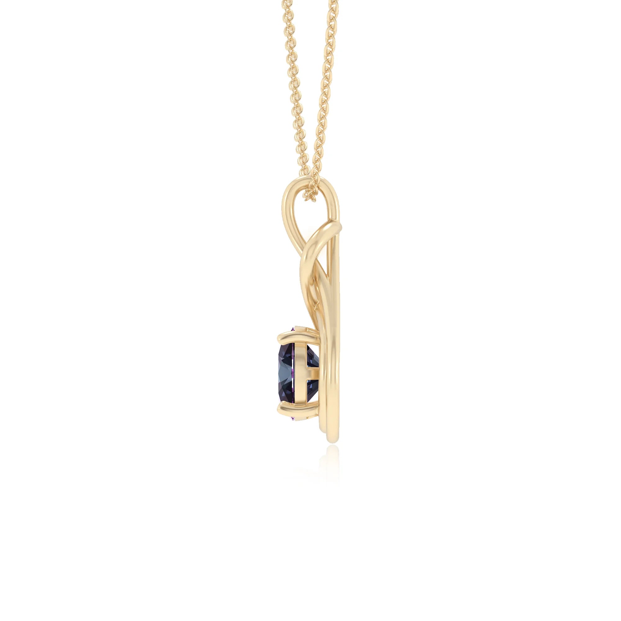 lab grown alexandrite round solitaire necklaces in yellow gold 