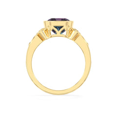 lab grown alexandrite cushion solitaire rings in yellow gold 