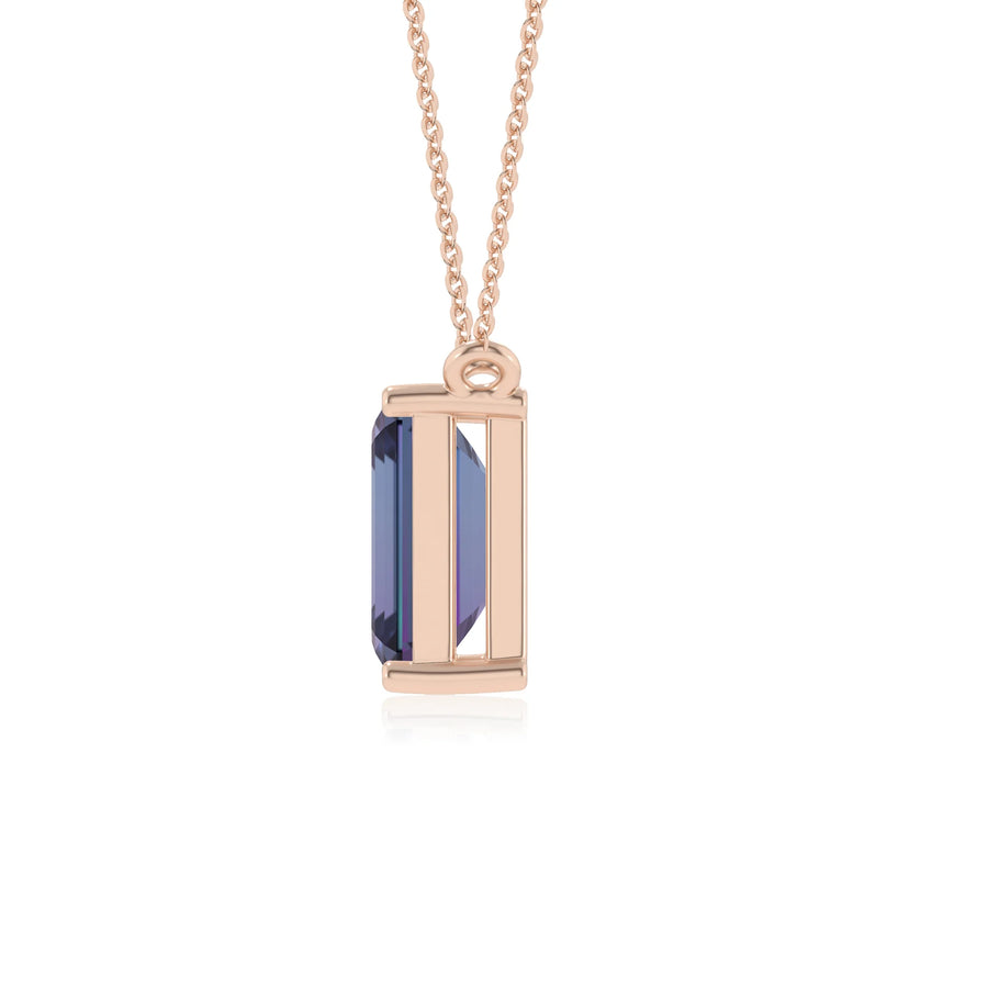 lab grown alexandrite emerald cut solitaire necklaces in rose gold 